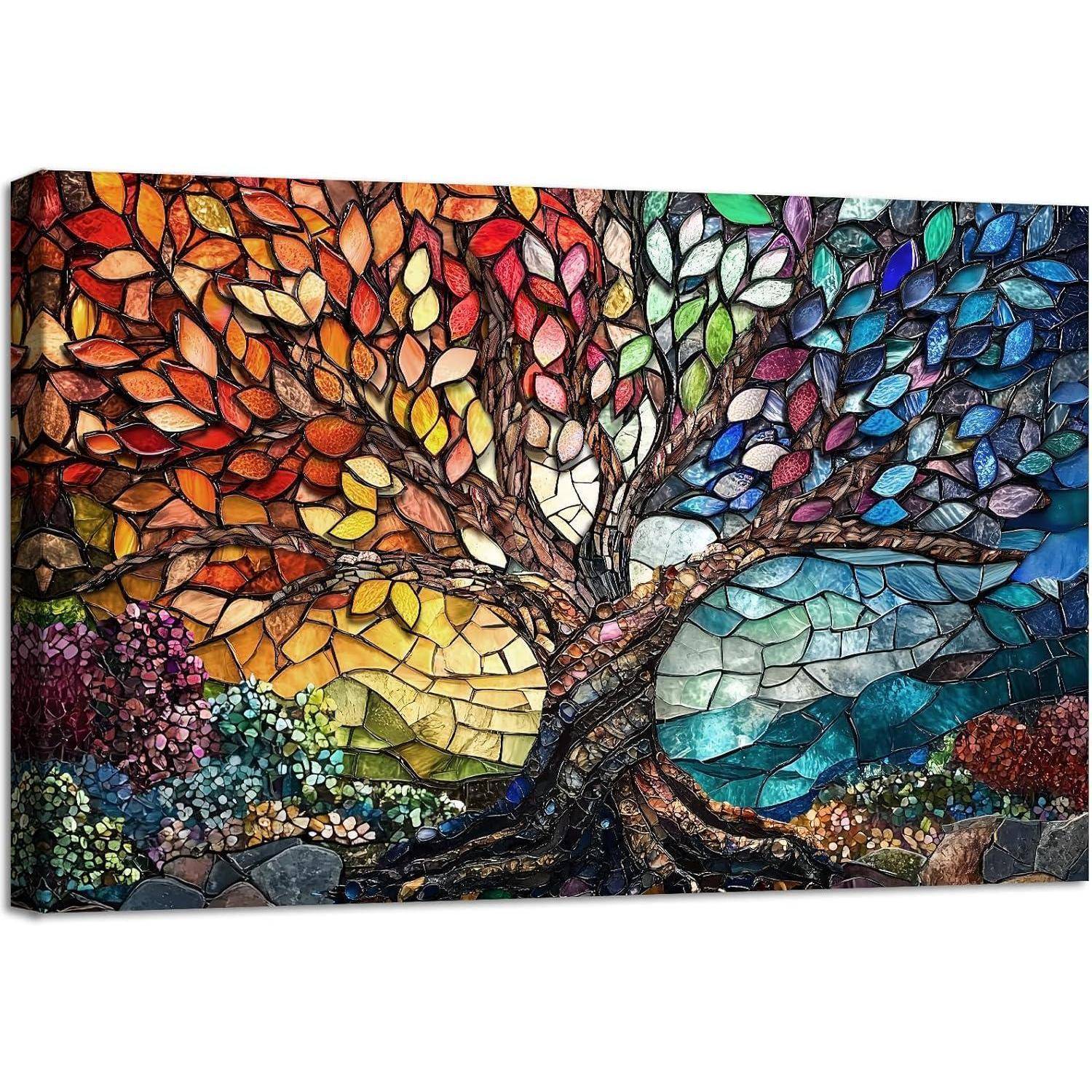 Leinwandbild Edelstein 40L x 60B cm Edelstein Glas Baum des Lebens