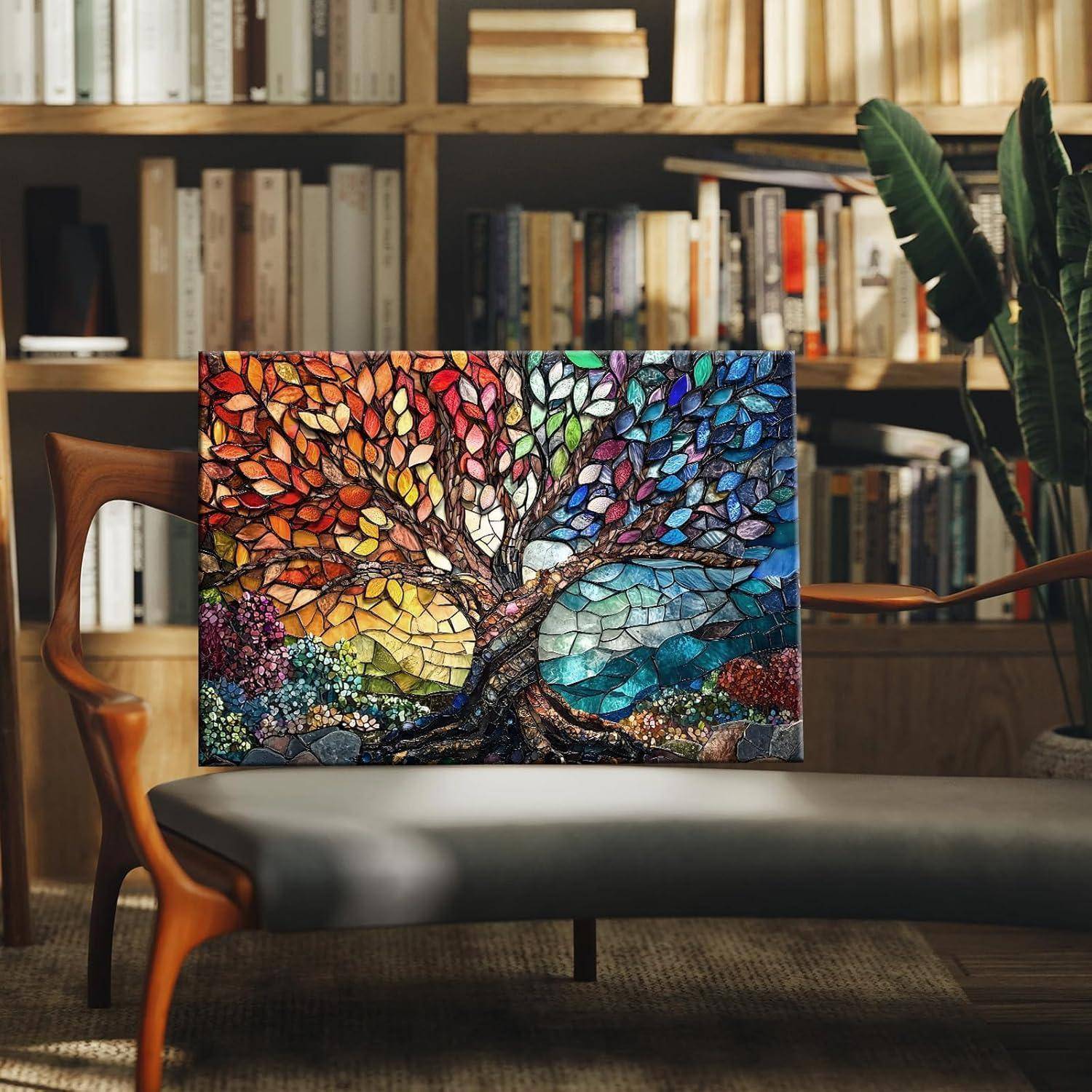 Leinwandbild Edelstein 40L x 60B cm Edelstein Glas Baum des Lebens