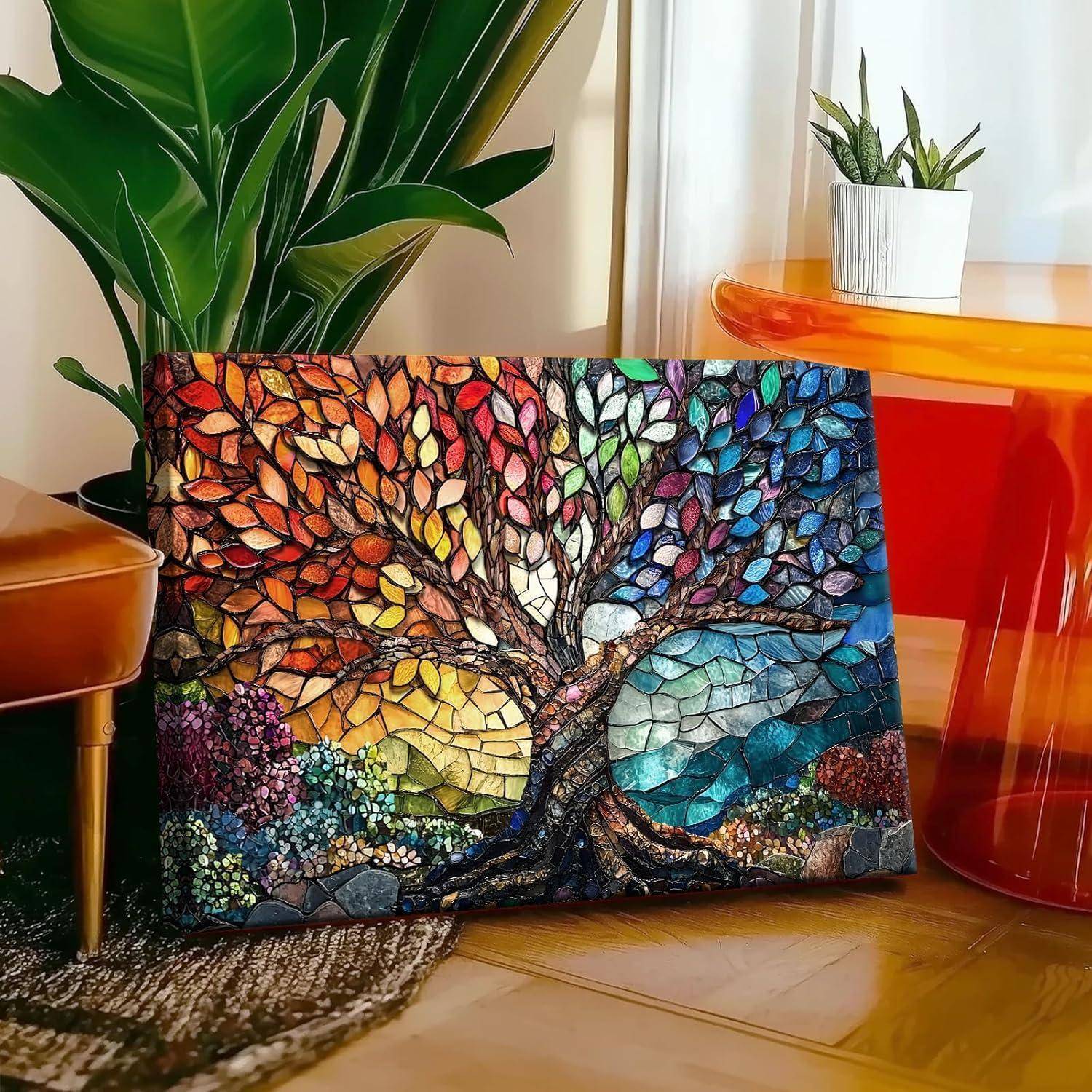 Leinwandbild Edelstein 40L x 60B cm Edelstein Glas Baum des Lebens