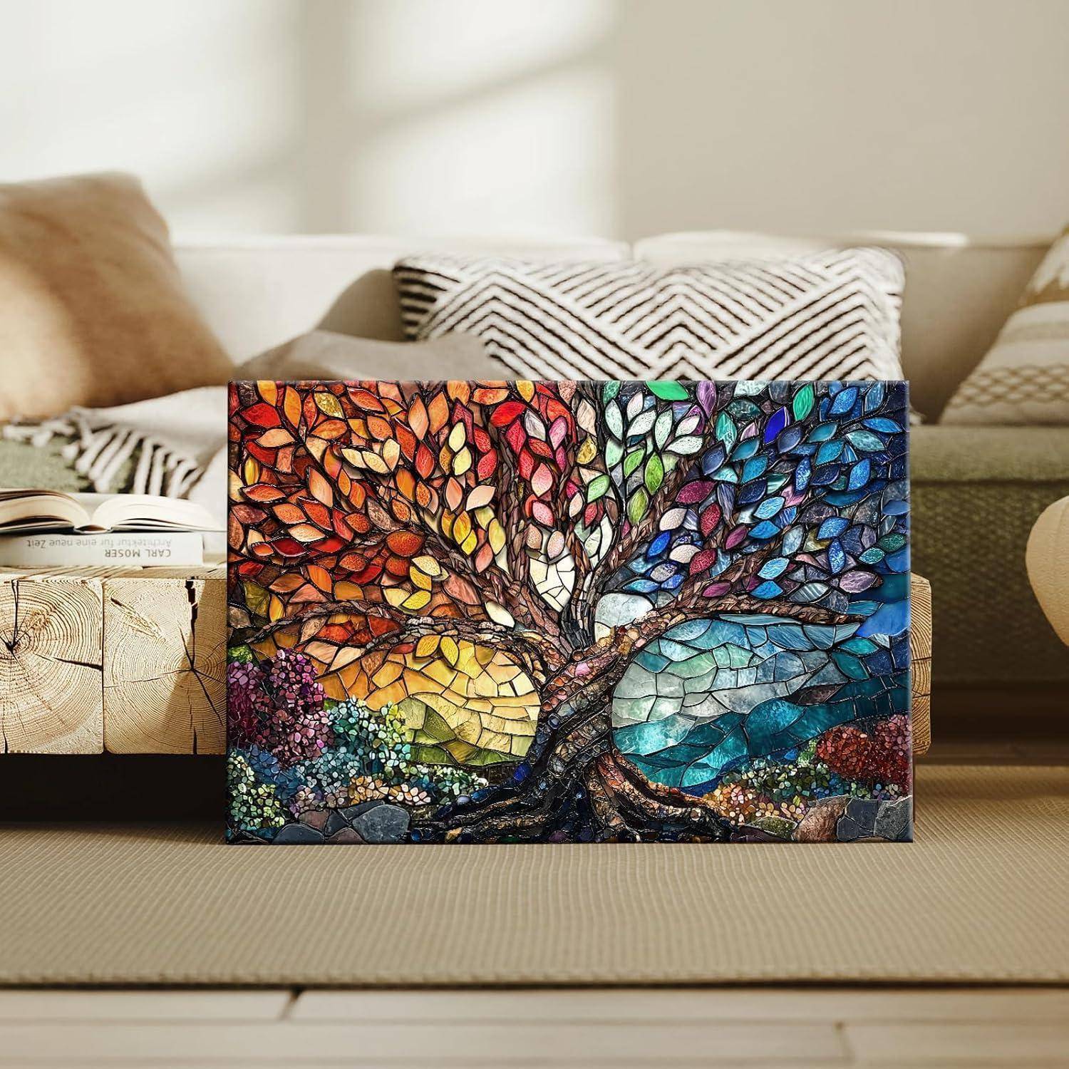 Leinwandbild Edelstein 40L x 60B cm Edelstein Glas Baum des Lebens