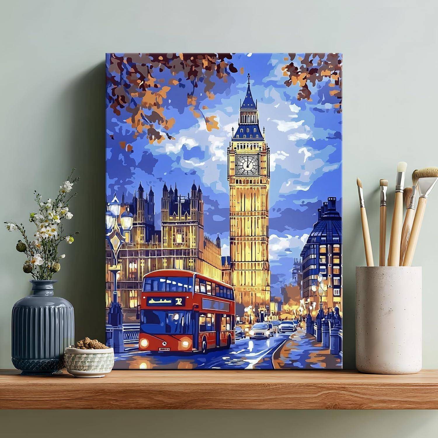 Leinwandbild 30L x 40B cm Londoner Stadt Großer Ben Roter Bus