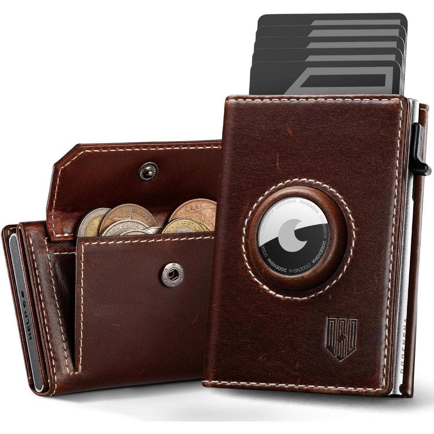 Wallet Airtag Kartenetui Herren MagSnap RFID Braun Silber XL Münzfach