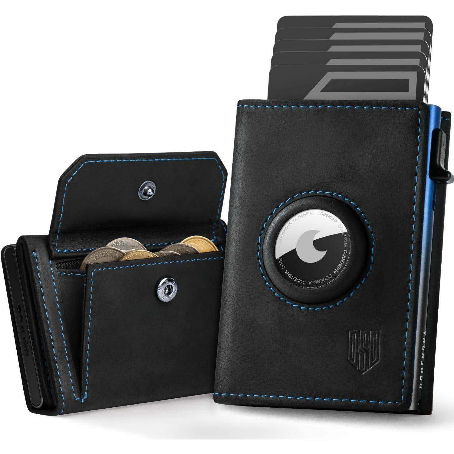 Airtag Wallet Herren Kartenetui MagSnap RFID Schwarzblau XL Münzfach