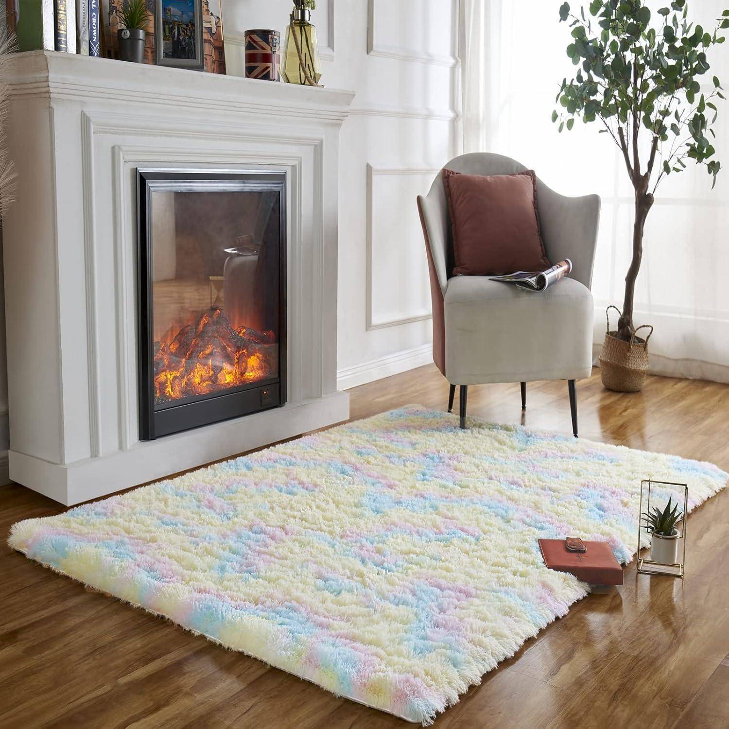 Teppich Regenbogen Kinderzimmer flauschig 80×120 cm Regenbogen