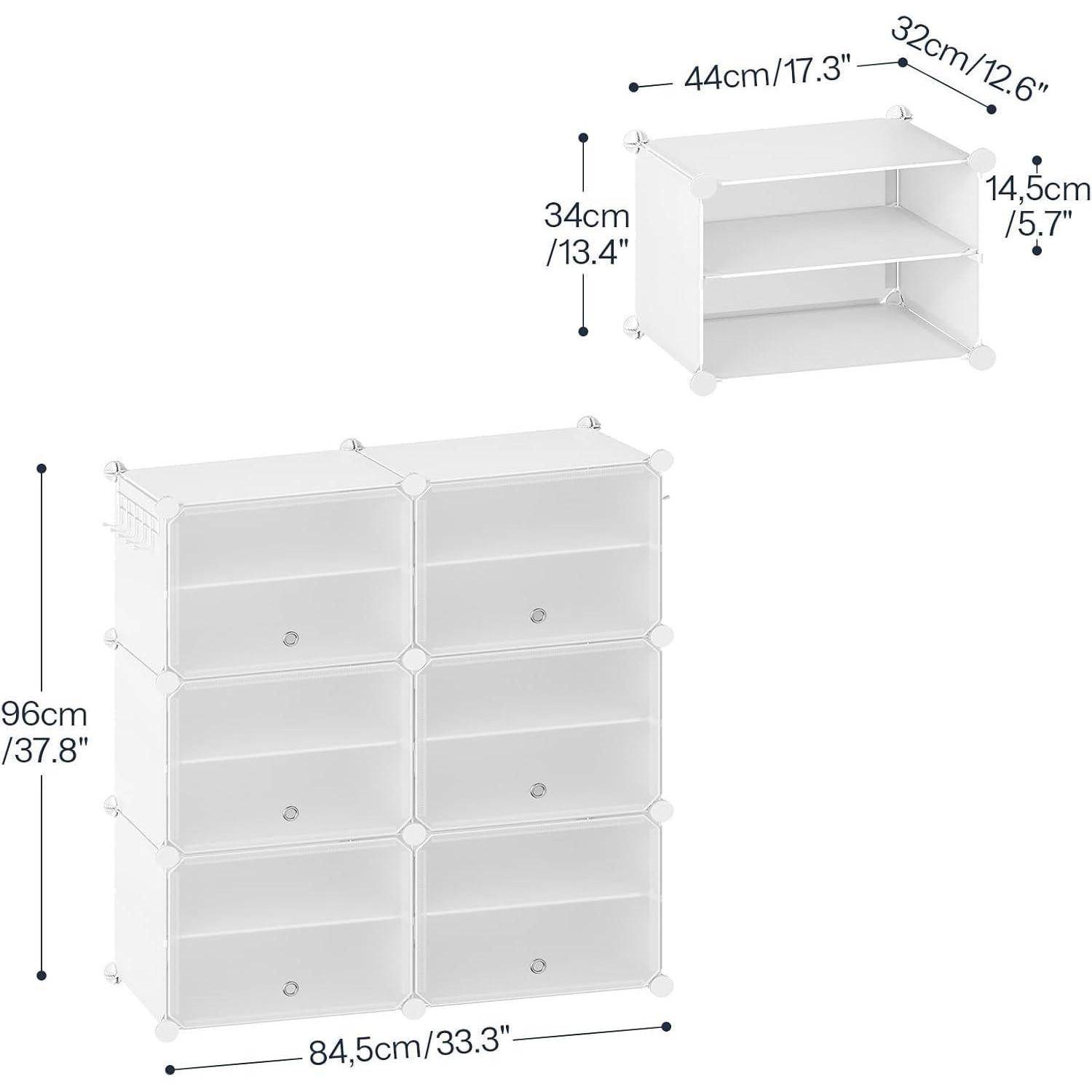 Schuhregal 6 Fächer 24 6 Fächern 80 x 30 x 90 cm Weiß Halbtransparent