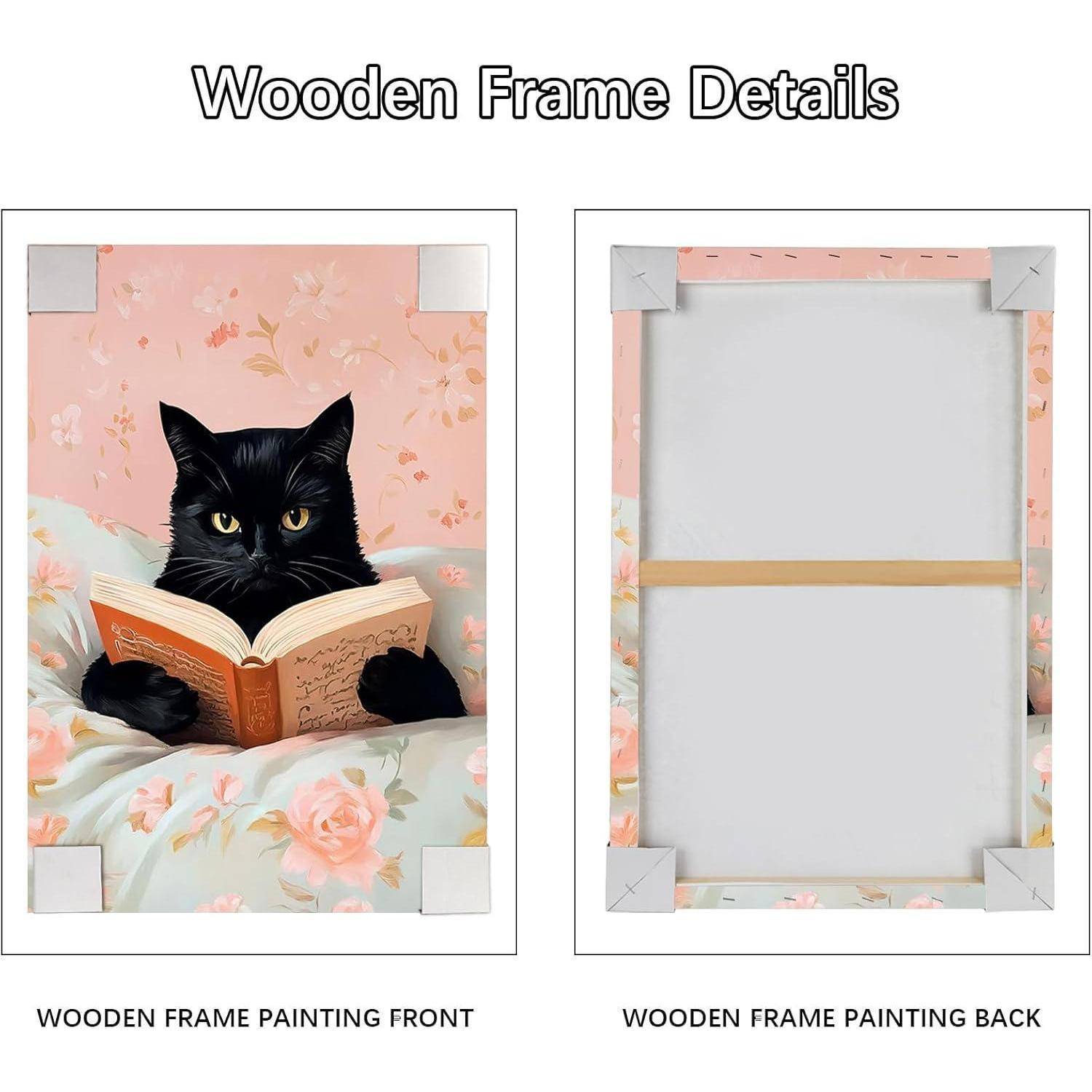 Leinwandbild 40L x 60B cm Lustige schwarze Katze liest Bücher