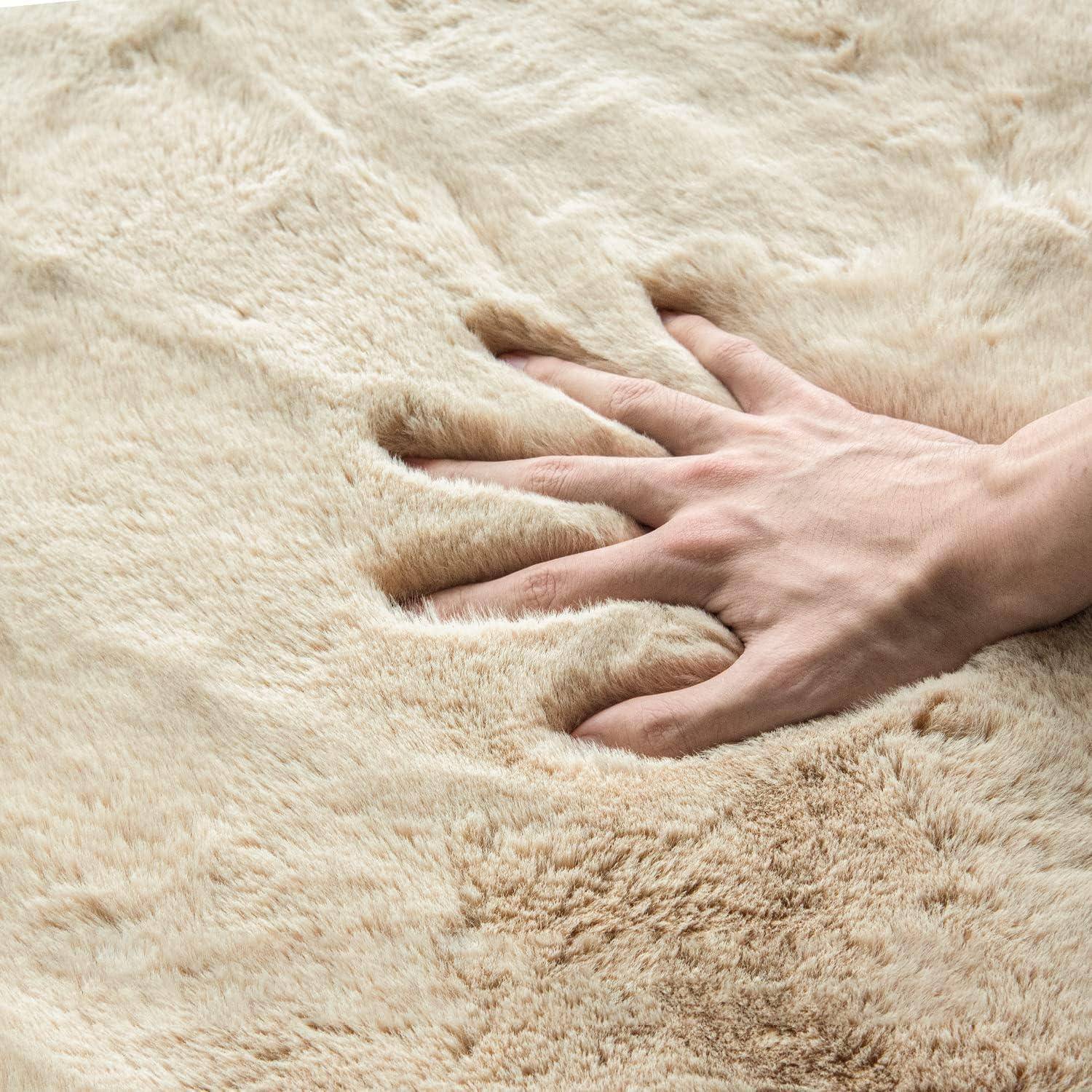 Teppich Kunstfell Waschbar Flauschig 60 x 90 cm Rechteckig Beige