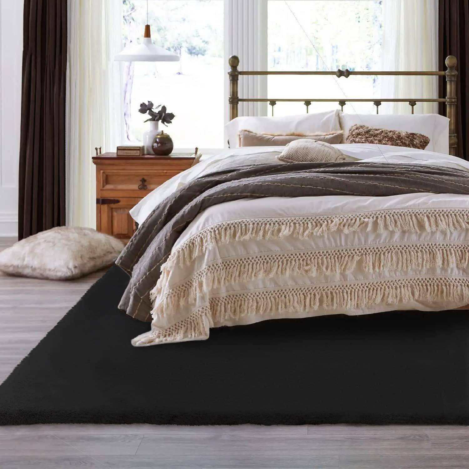 Teppich Fellteppich Kunstfell waschbar 240 x 300 cm Rechteckig Schwarz