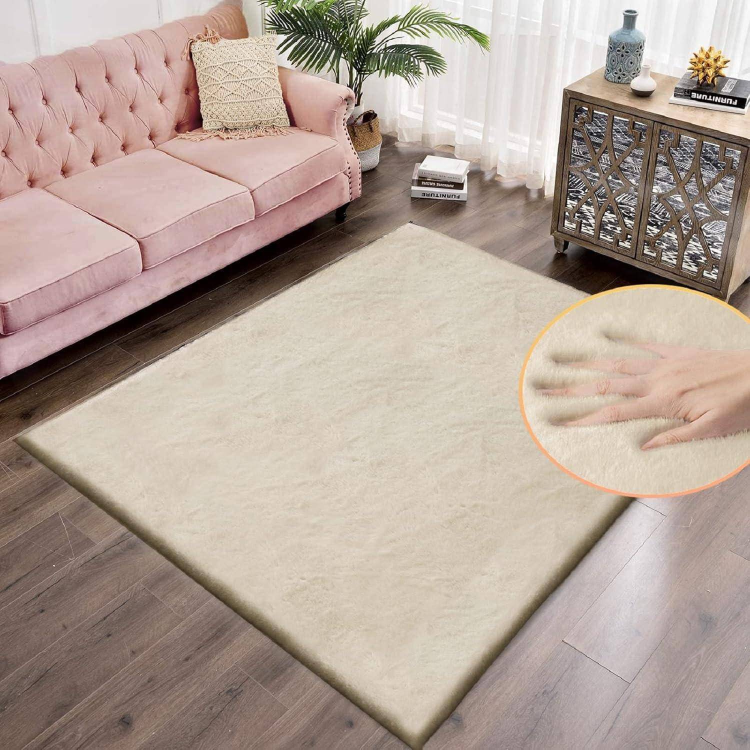 Teppich Fellteppich Kunstfell waschbar 150 x 240 cm (Rechteckig) Beige