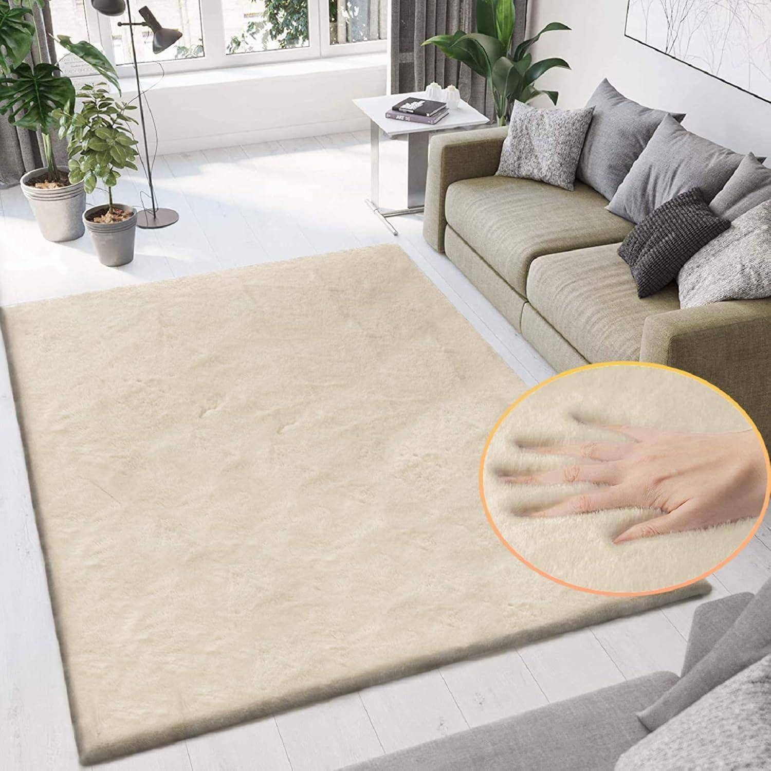 Teppich Fellteppich Kunstfell waschbar 150 x 240 cm (Rechteckig) Beige