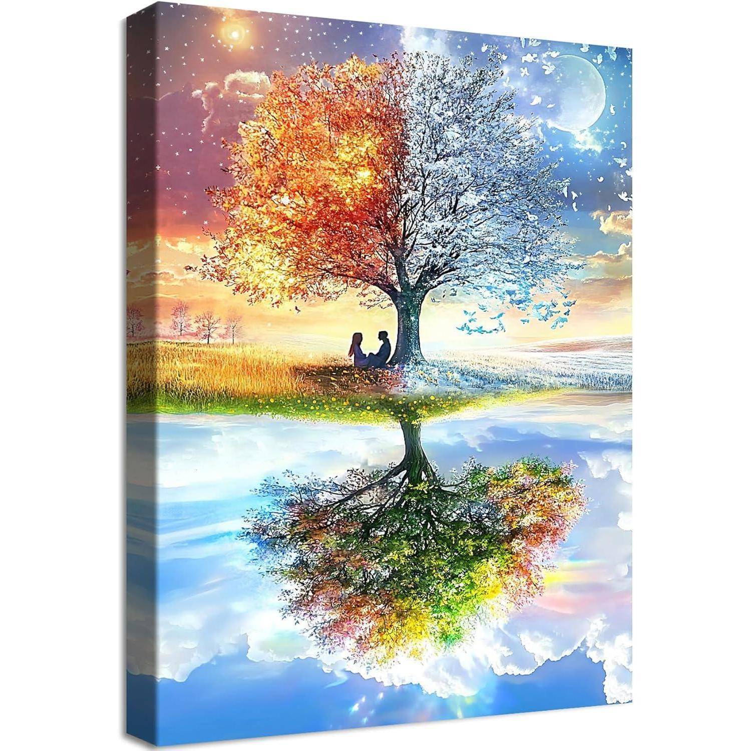 Leinwandbild 40L x 60B cm Frühling und Herbst Baum des Lebens
