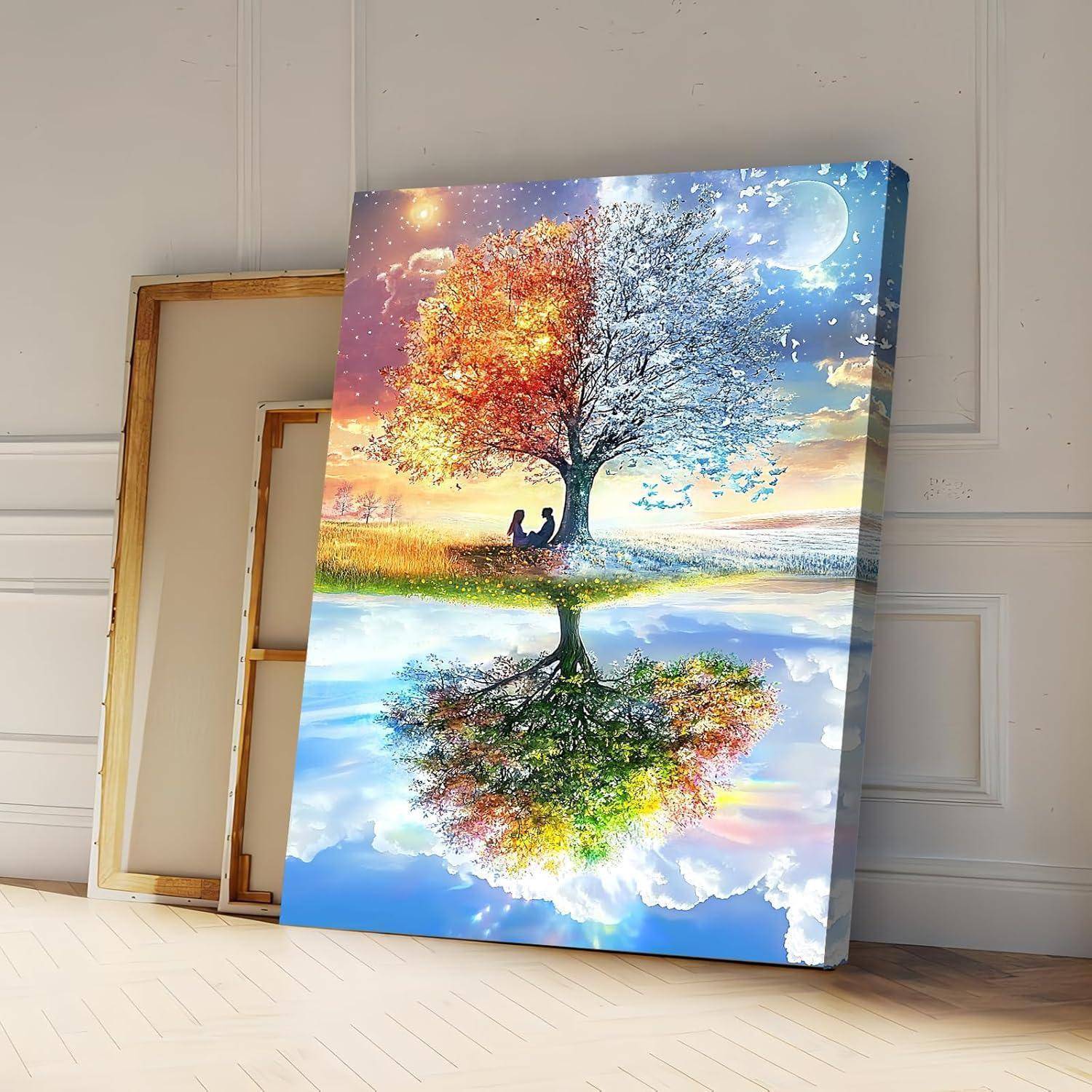 Leinwandbild 40L x 60B cm Frühling und Herbst Baum des Lebens