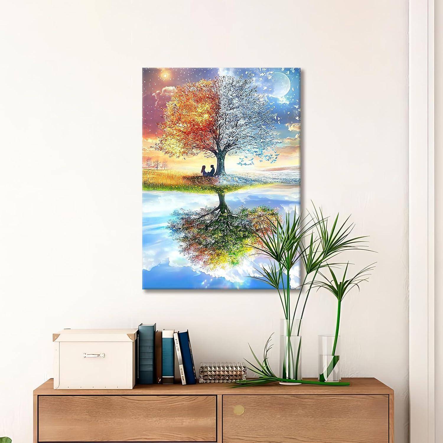 Leinwandbild 40L x 60B cm Frühling und Herbst Baum des Lebens