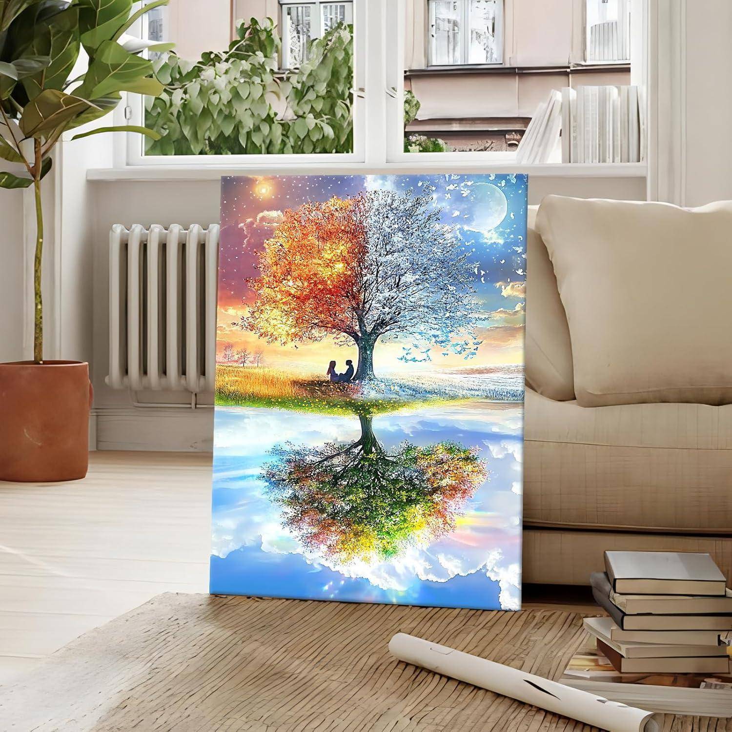 Leinwandbild 40L x 60B cm Frühling und Herbst Baum des Lebens