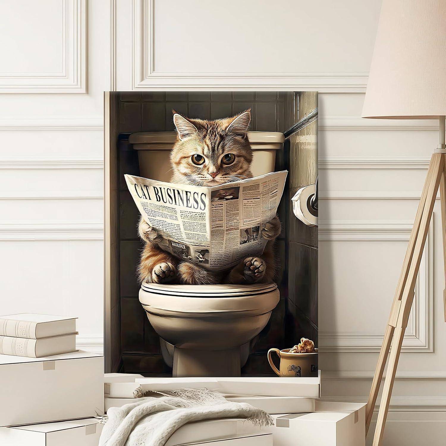 Leinwandbild Katze 30L x 40B cm Kätzchen Katze liest die Zeitung