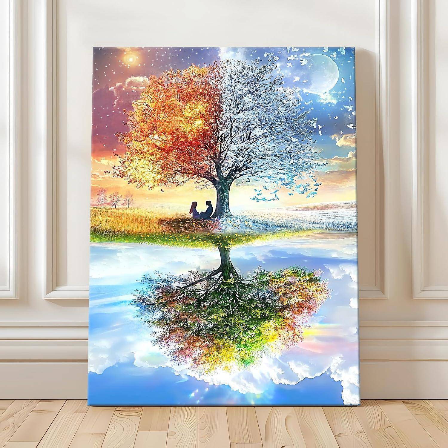 Leinwandbild 30L x 40B cm Frühling und Herbst Baum des Lebens