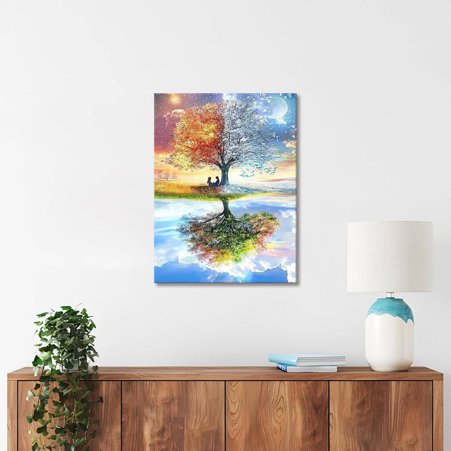 Leinwandbild 30L x 40B cm Frühling und Herbst Baum des Lebens