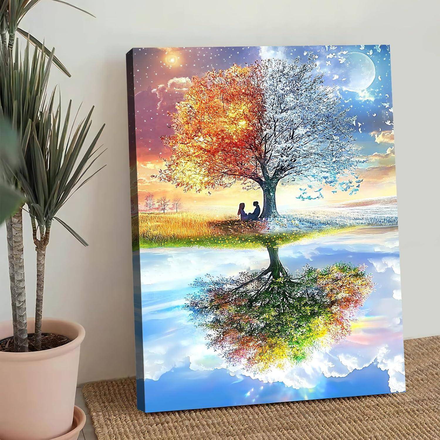 Leinwandbild 30L x 40B cm Frühling und Herbst Baum des Lebens
