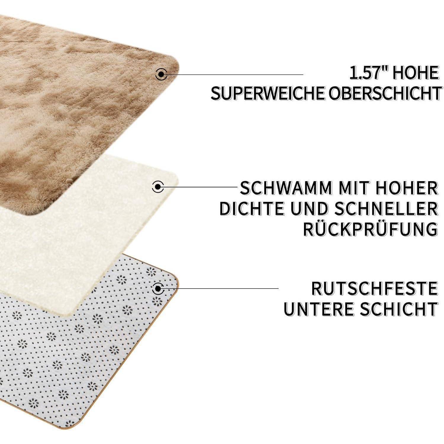 Teppich Hochflor Grau Waschbar Anti Khaki 160 x 230 cm (Rechteckig)