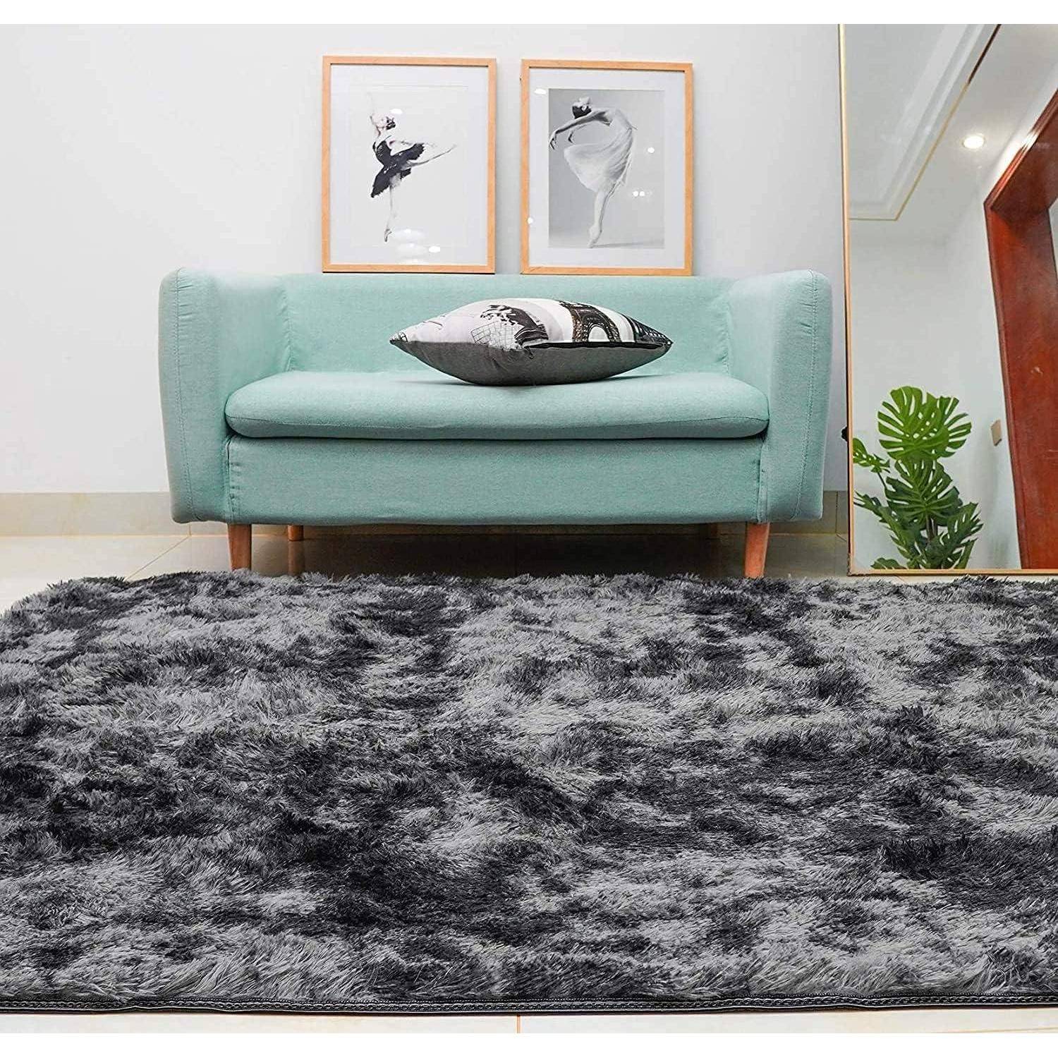 Teppich Shaggy Langflor Rutschfest Kinder Schwarz Grau 80*120cm