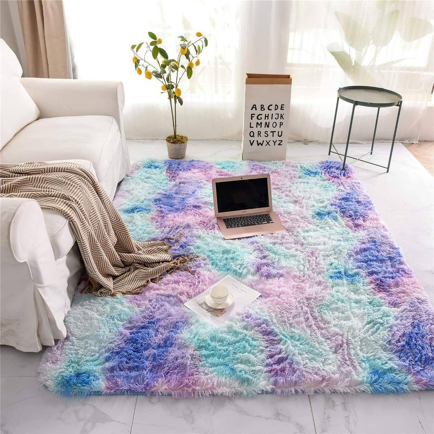 Teppich Hochflor Shaggy Wohnzimmer Schlafzimmer Blau Lila 200 x 300 cm