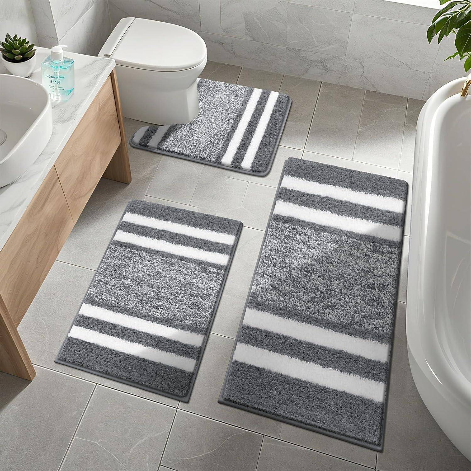 Badematten Vorleger Set Dunkelgrau 50 x 80 + 50 x 120 + 50 x 60 cm