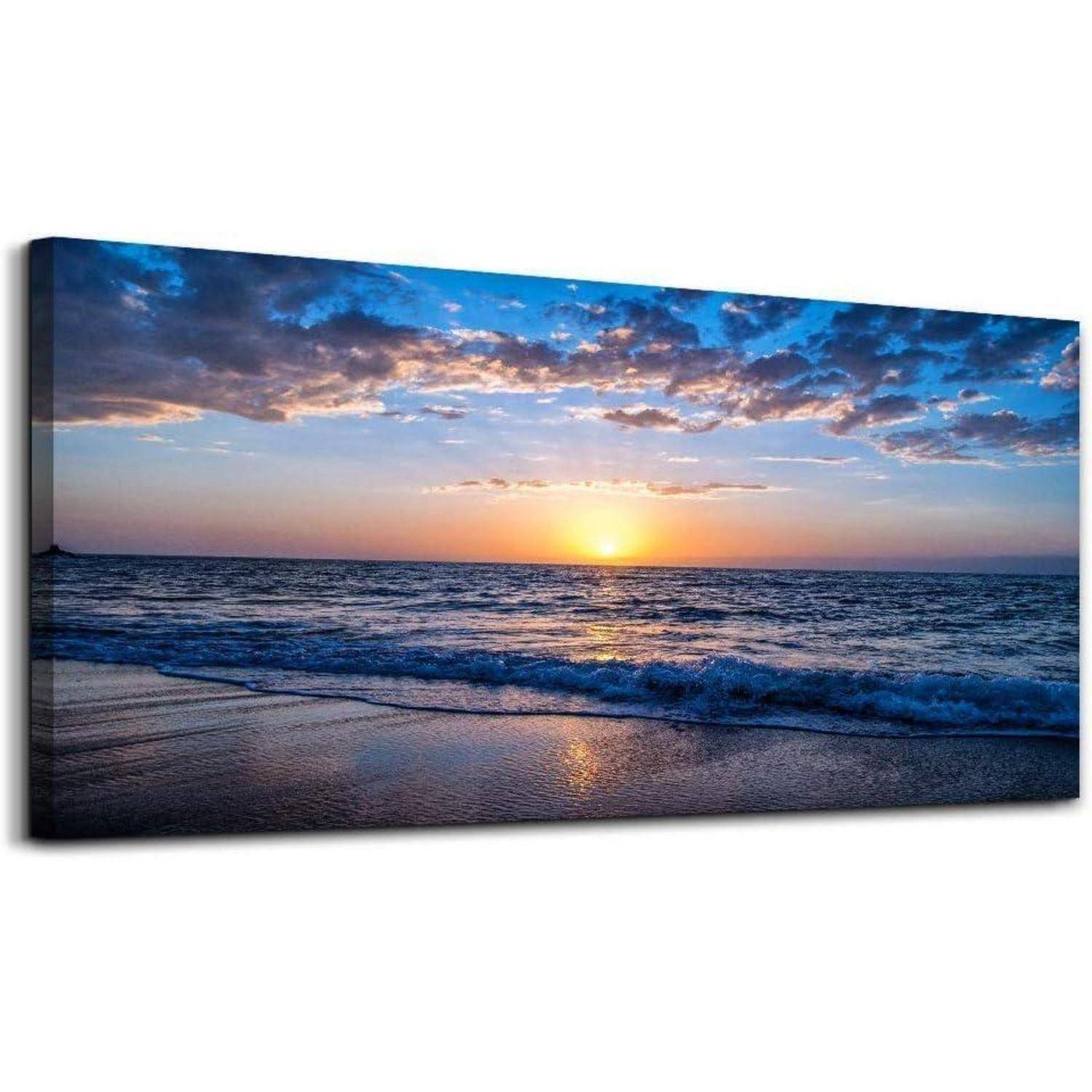 Leinwandbild Sonnenuntergang Strand Goldener Sandstrand 150L x 75B cm