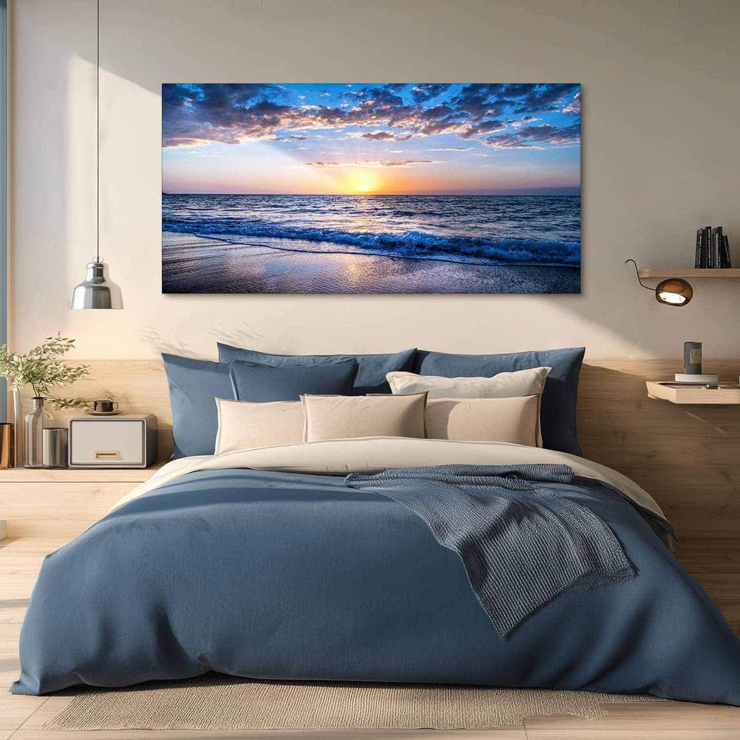 Leinwandbild Sonnenuntergang Strand Goldener Sandstrand 150L x 75B cm