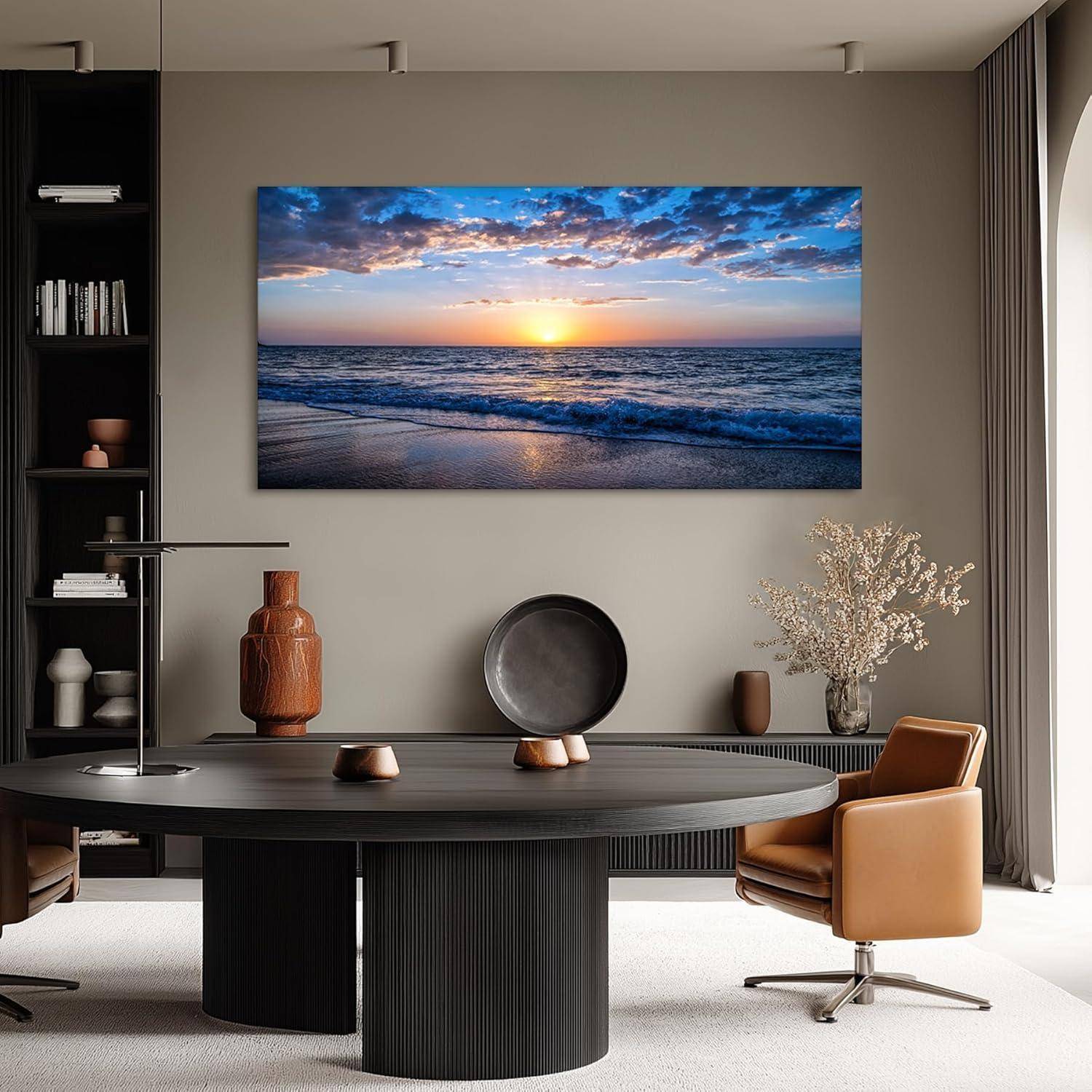 Leinwandbild Sonnenuntergang Strand Goldener Sandstrand 150L x 75B cm
