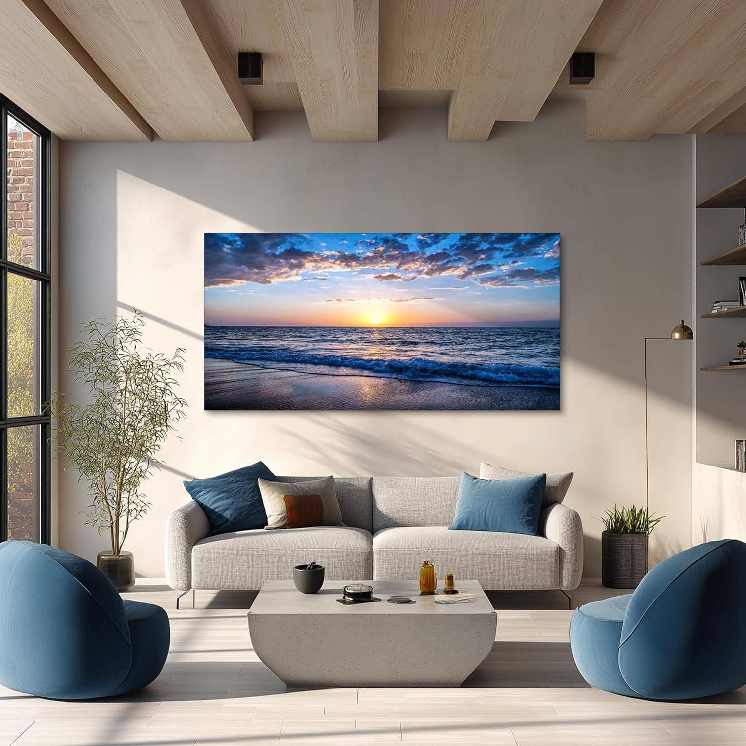 Leinwandbild Sonnenuntergang Strand Goldener Sandstrand 150L x 75B cm