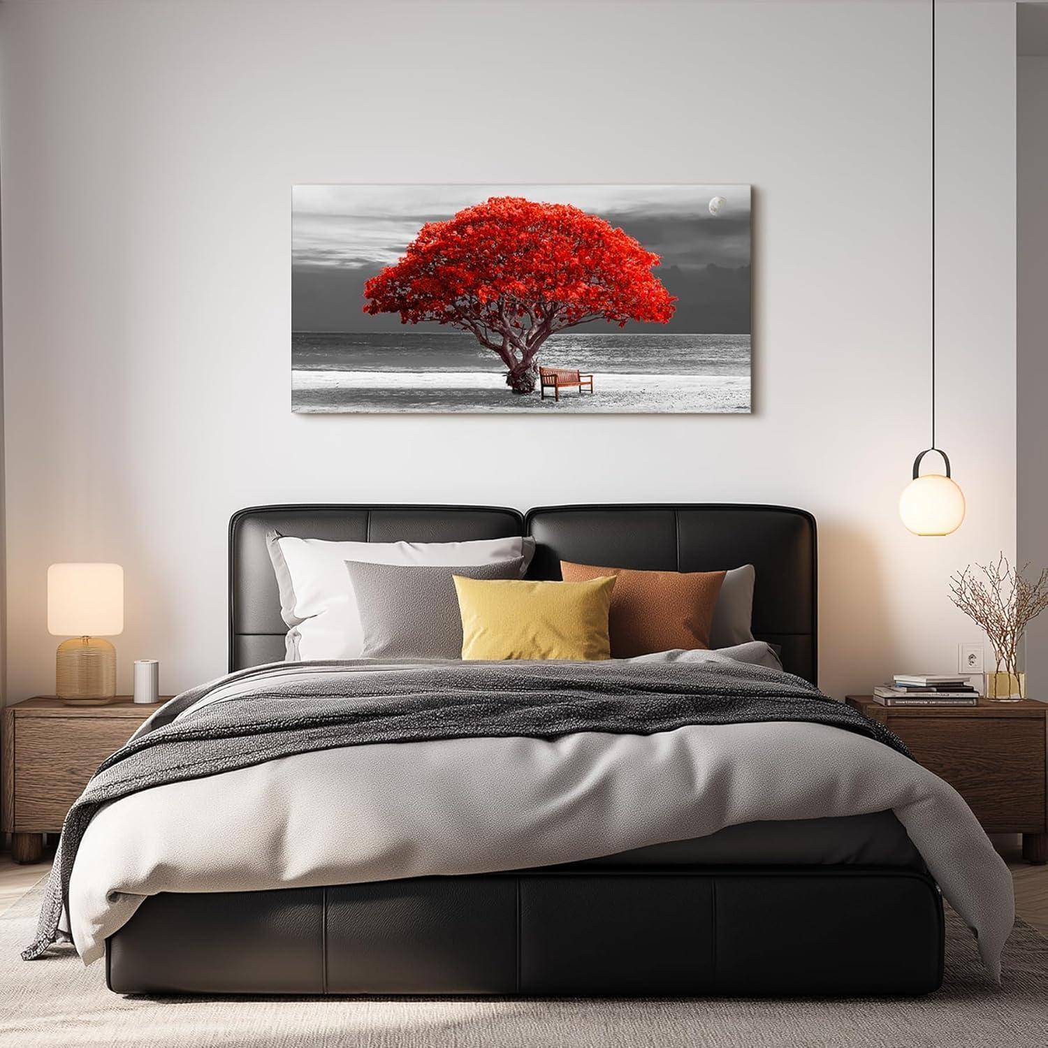 Leinwandbilder XXL 59x119cm rot Rote Baum-Rahmen Schwarz 119L x 59B cm
