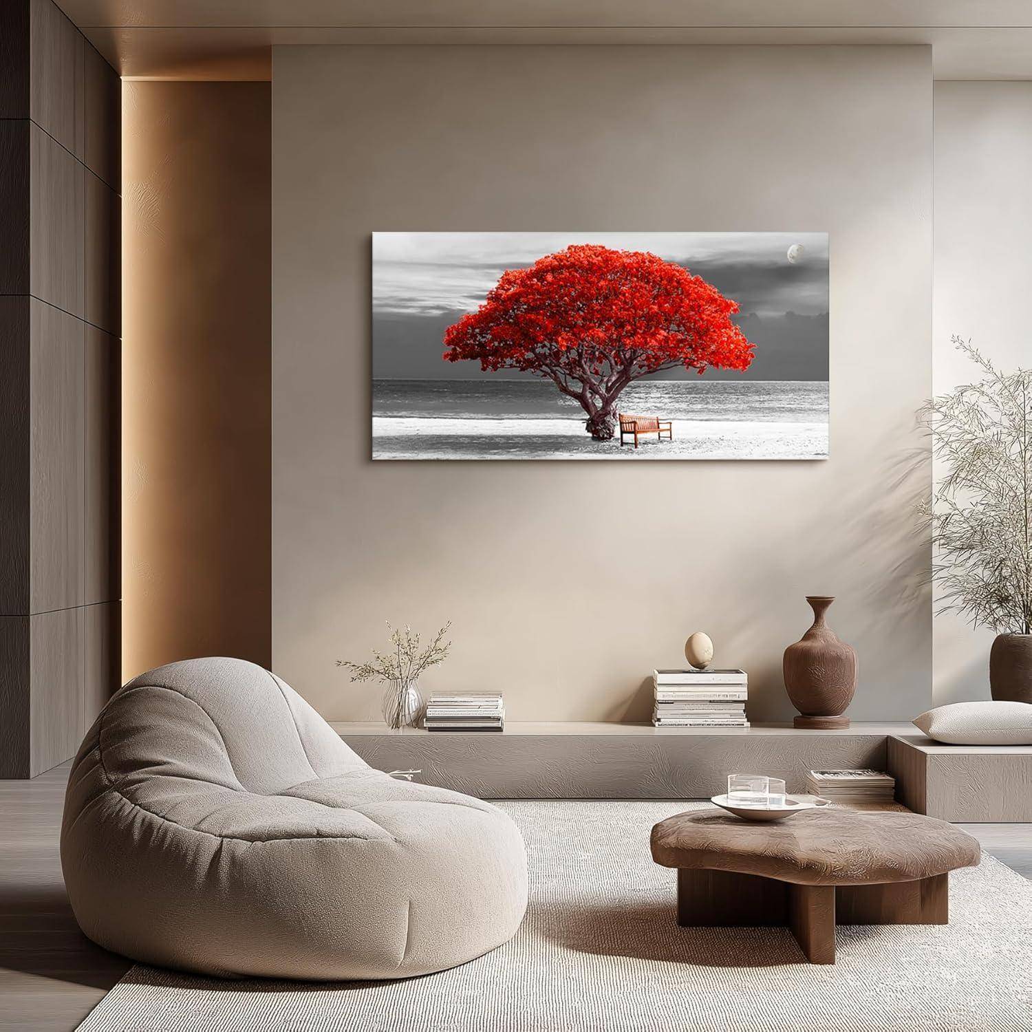 Leinwandbilder XXL 59x119cm rot Rote Baum-Rahmen Schwarz 119L x 59B cm