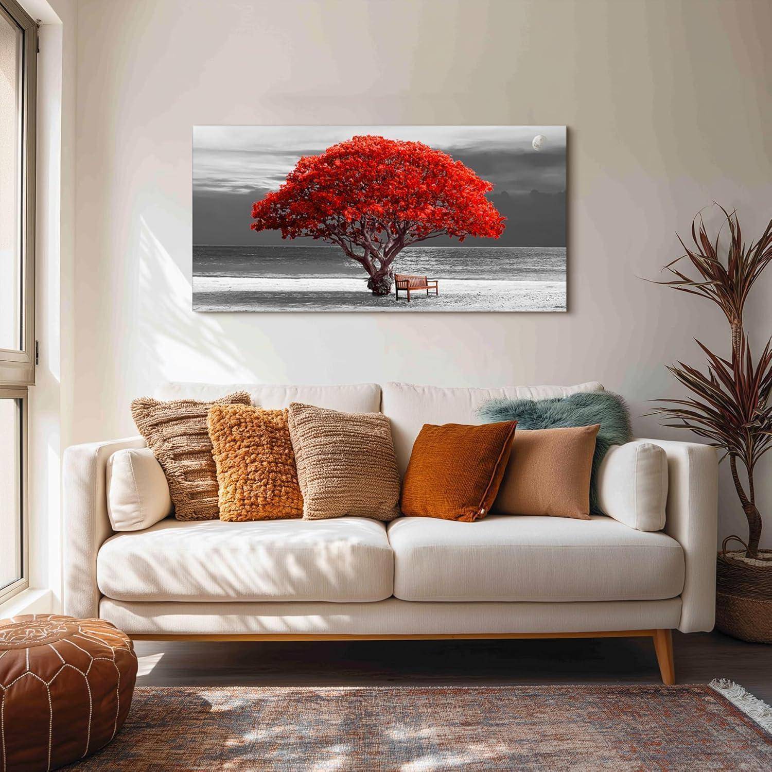 Leinwandbilder XXL 59x119cm rot Rote Baum-Rahmen Schwarz 119L x 59B cm
