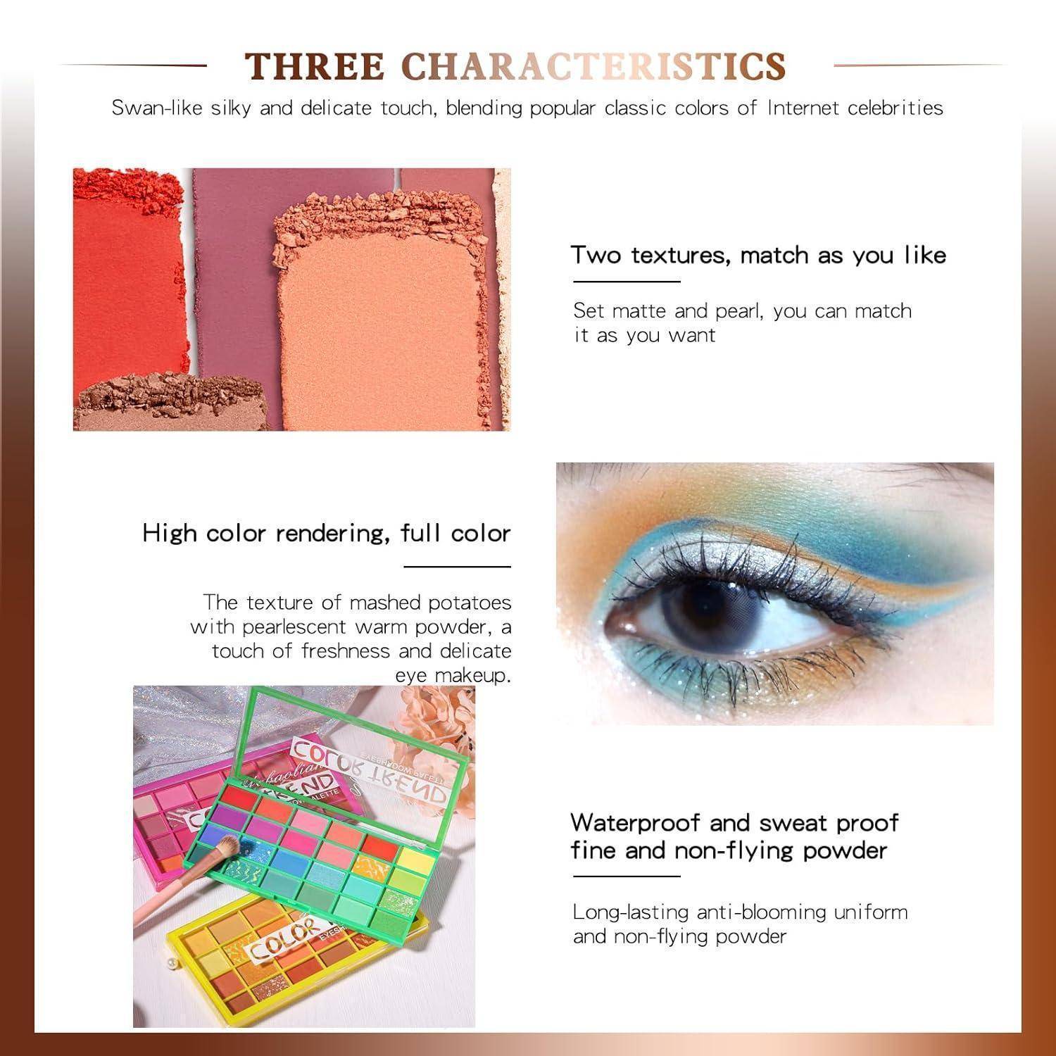 Lidschattenpalette 24 Farben Matt Nudetöne Wasserdicht 04