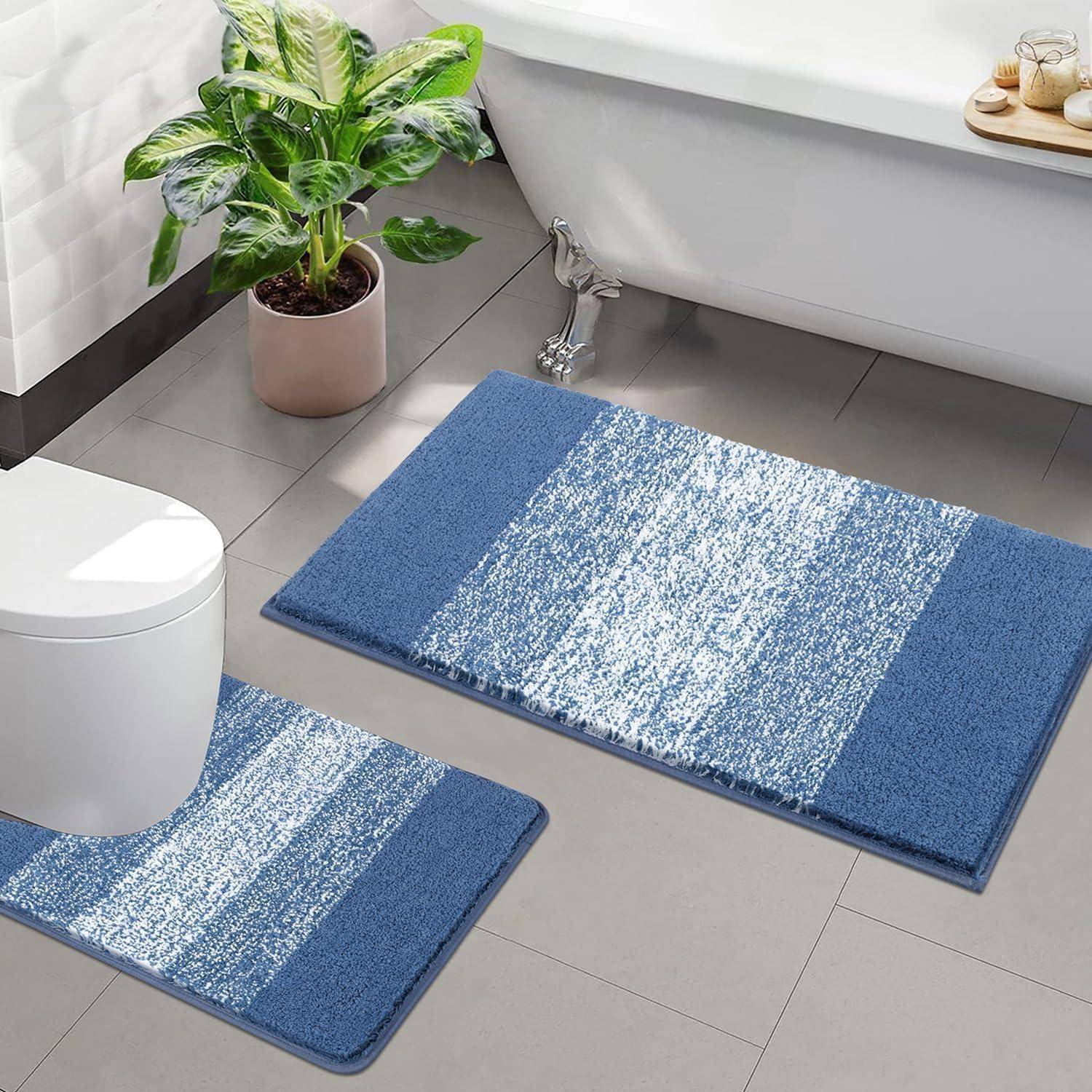 Badteppich Set 2teilig Hochflor Blau 50 x 80 + 50 x 60 cm