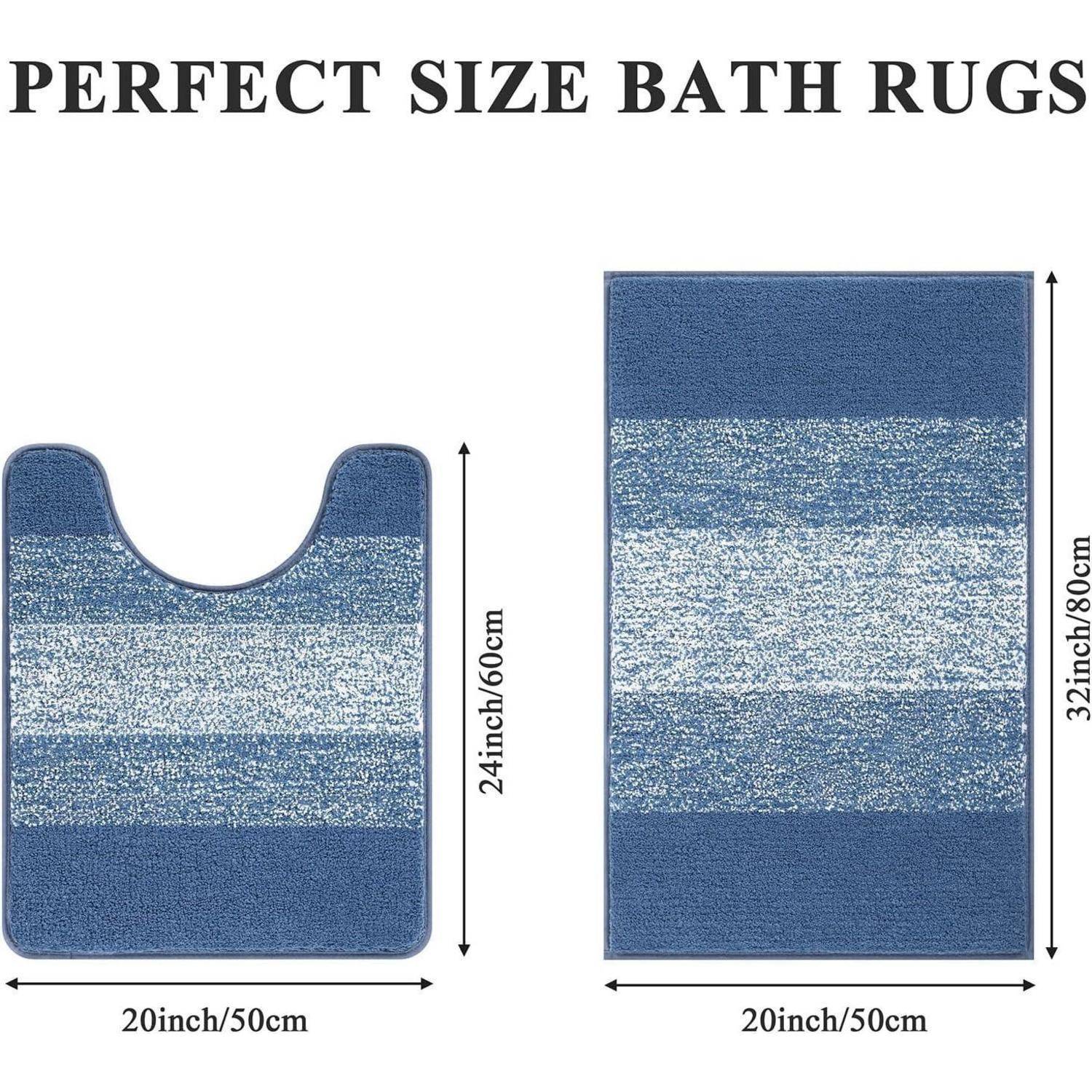 Badteppich Set 2teilig Hochflor Blau 50 x 80 + 50 x 60 cm