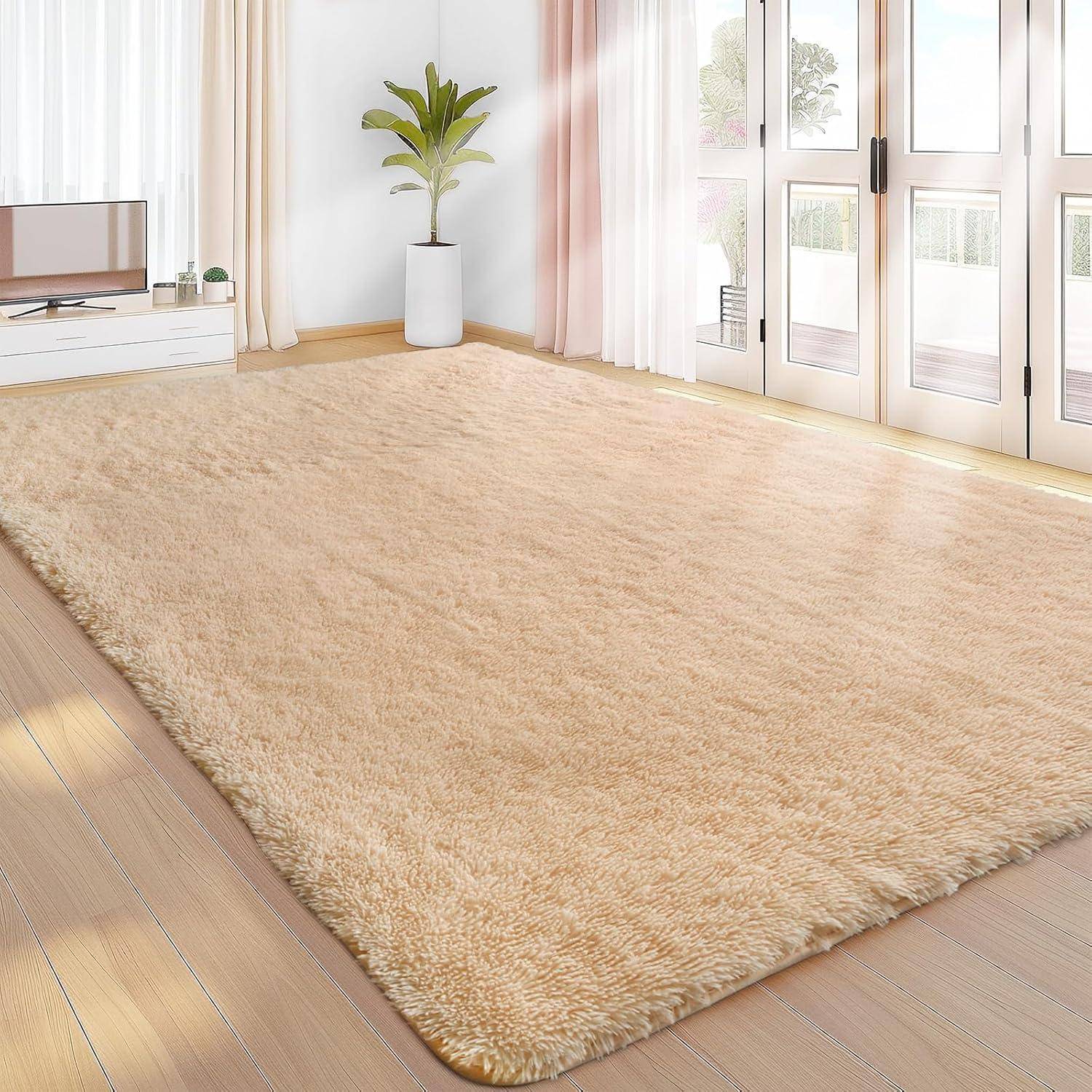 Teppich Hochflor Waschbar Antirutsch Beige 240 x 340 cm (Rechteckig)