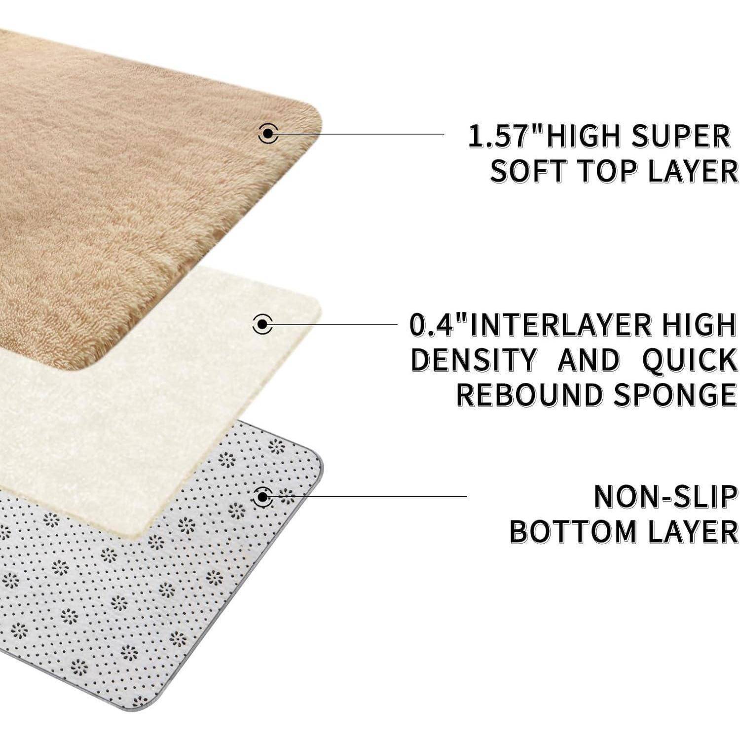Teppich Hochflor Waschbar Antirutsch Beige 240 x 340 cm (Rechteckig)