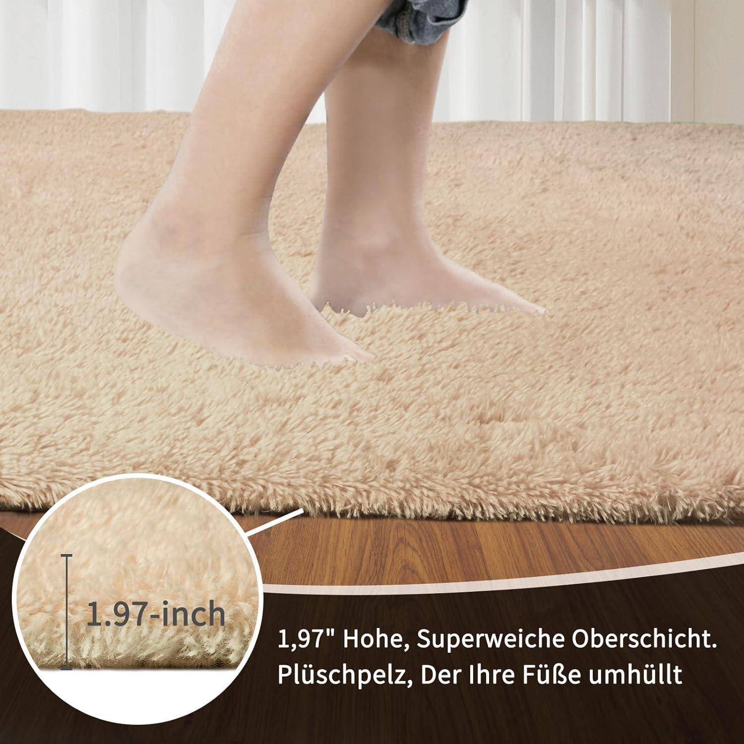 Teppich Hochflor Waschbar Antirutsch Beige 240 x 340 cm (Rechteckig)