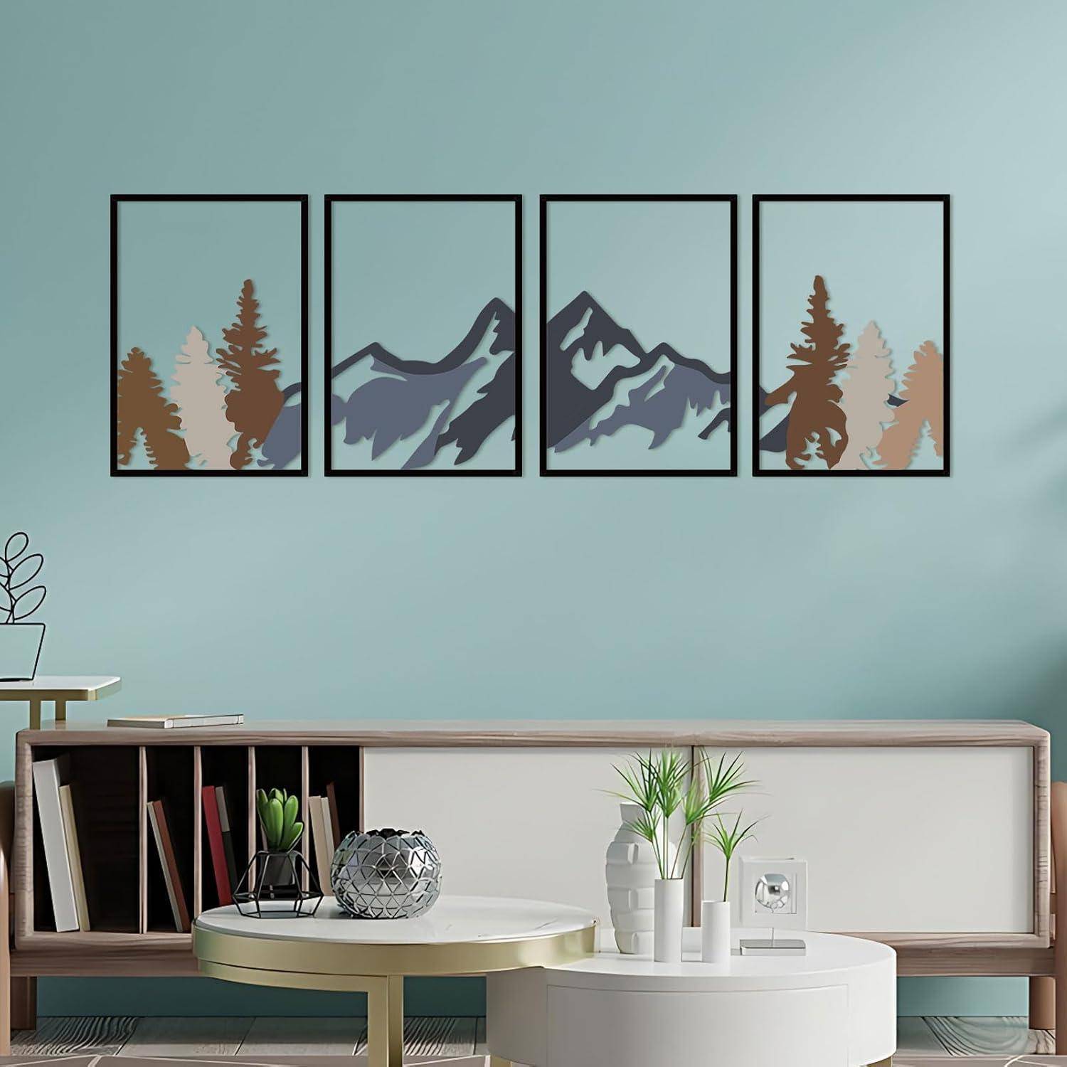 Wandkunst Metall Berg 71x22 inches 180x56 cm Gebirgswald Bunt