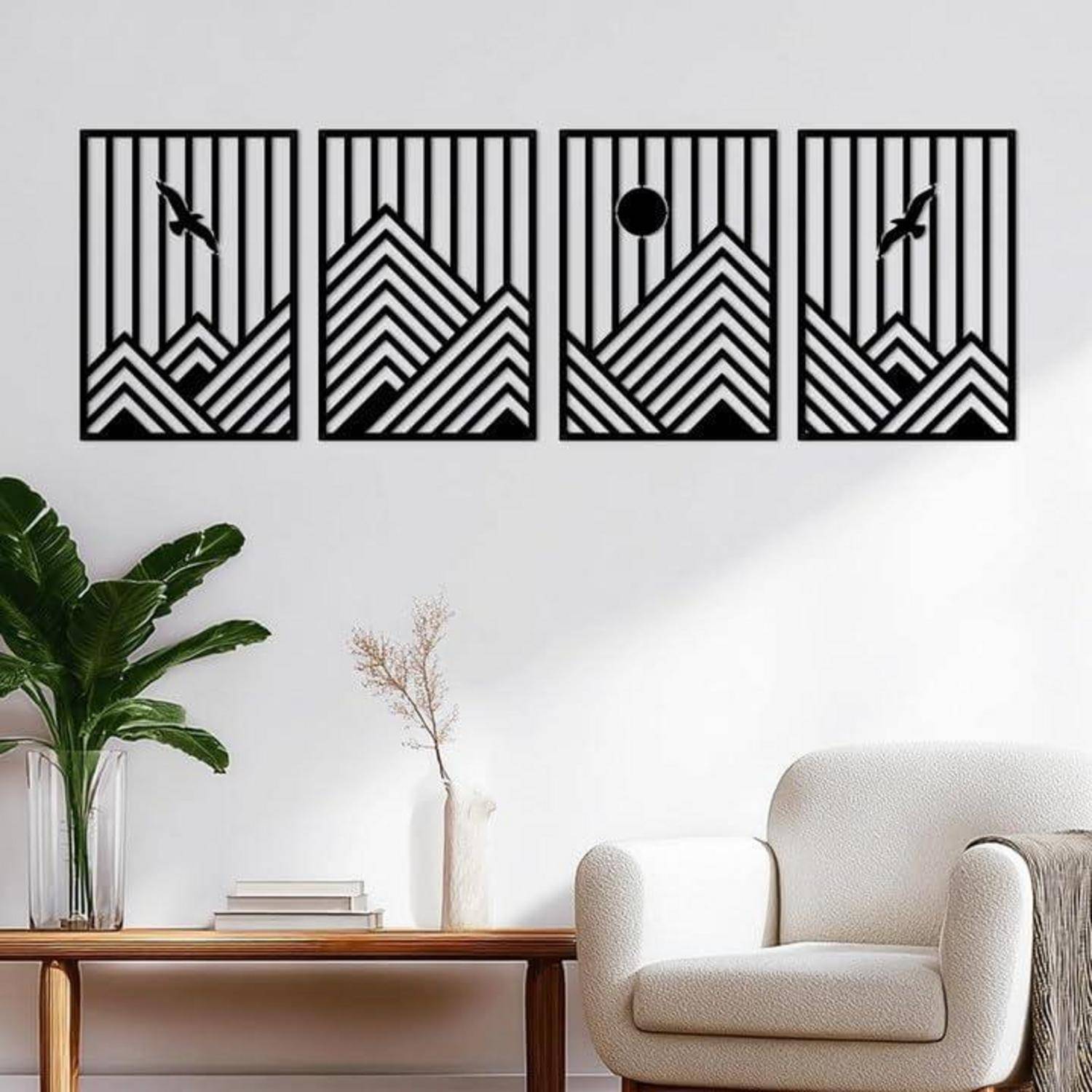 Wandkunst Metall abstrakt Berglinie 50x15.7 inches 127x40 cm Schwarz