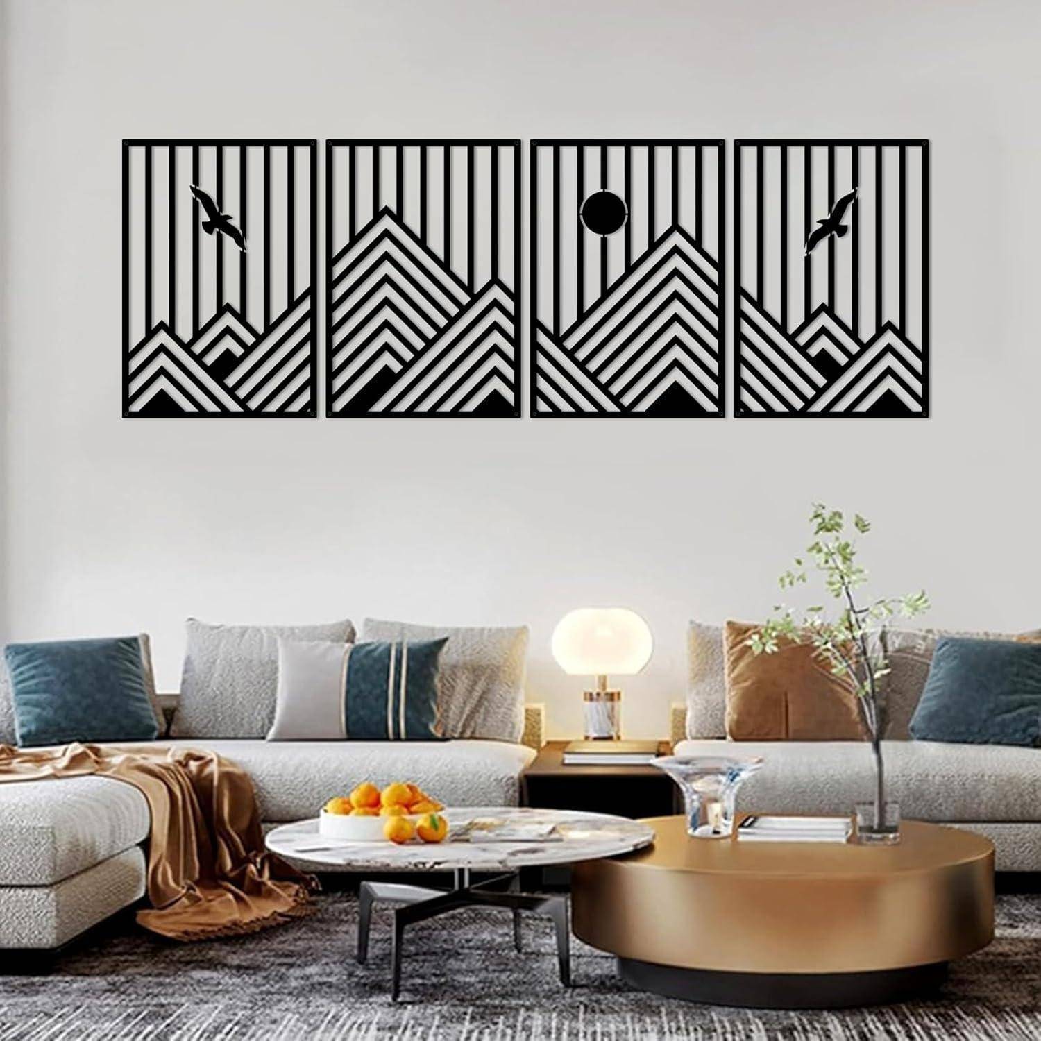 Wandkunst Metall abstrakt Berglinie 50x15.7 inches 127x40 cm Schwarz