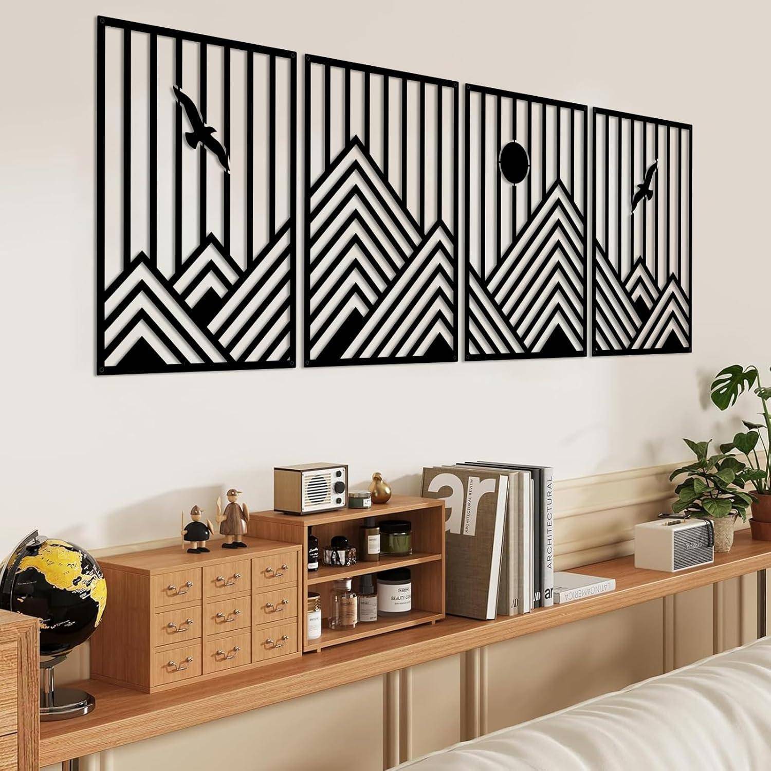 Wandkunst Metall abstrakt Berglinie 50x15.7 inches 127x40 cm Schwarz