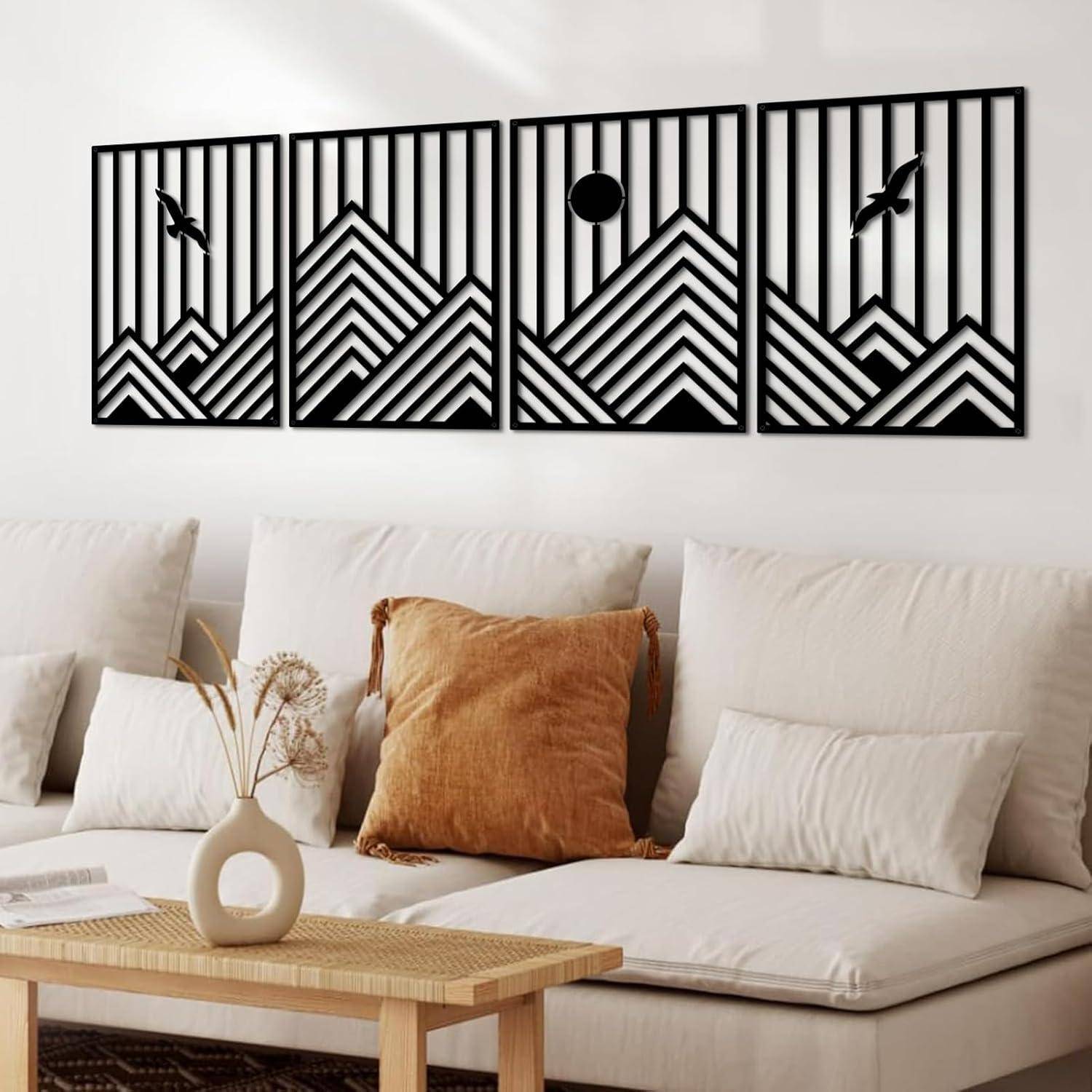 Wandkunst Metall abstrakt Berglinie 50x15.7 inches 127x40 cm Schwarz