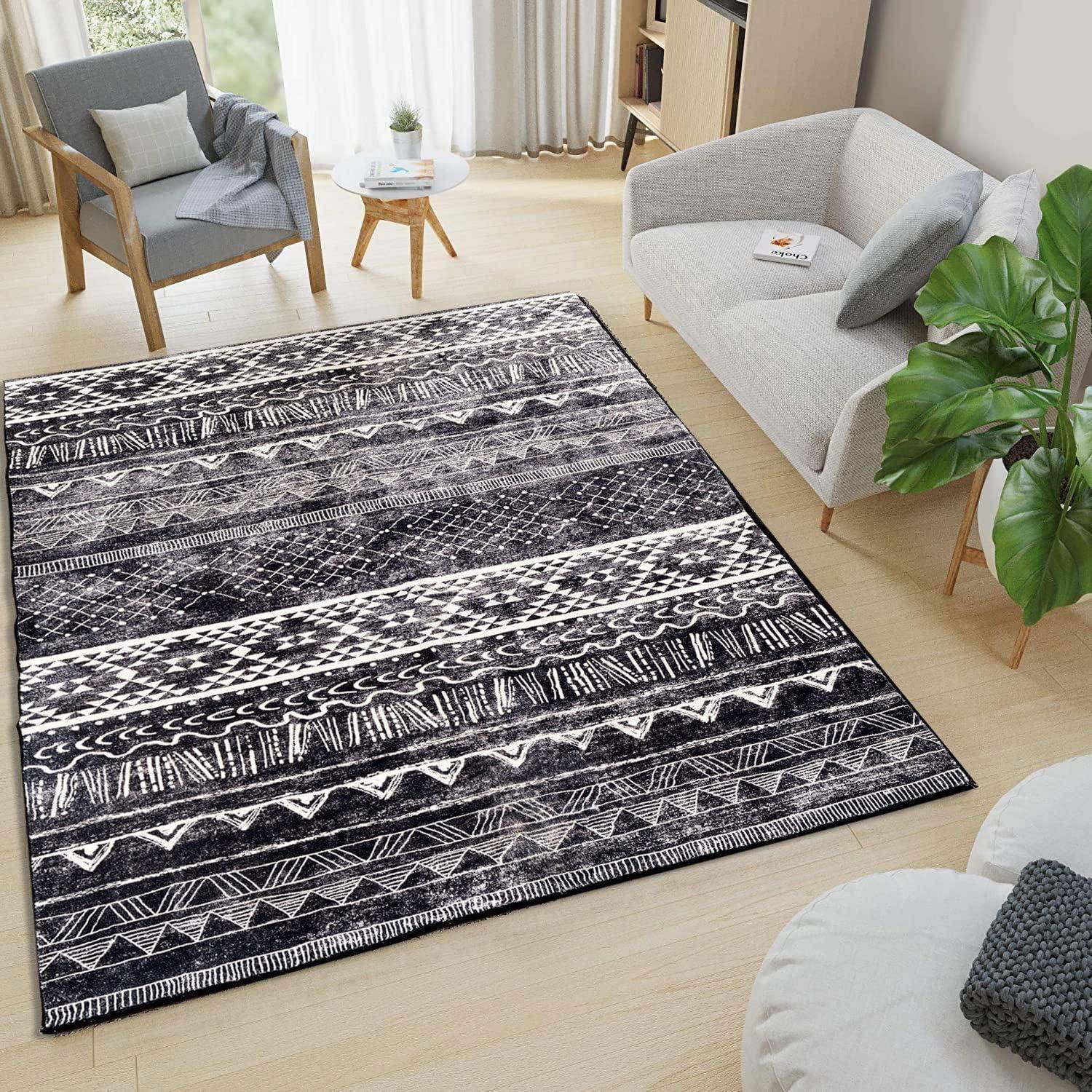 Teppich Kurzflor Rutschfest Schwarzweiß 200 x 250 cm Rechteckig