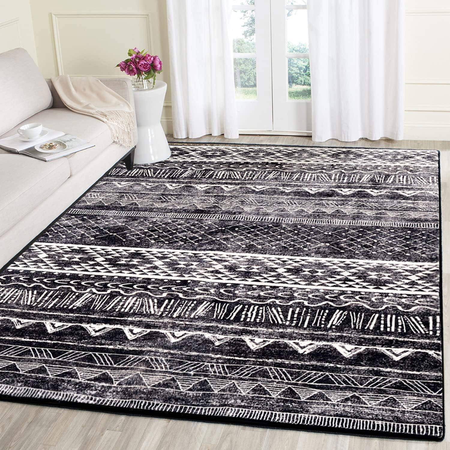 Teppich Kurzflor Rutschfest Schwarzweiß 200 x 250 cm Rechteckig