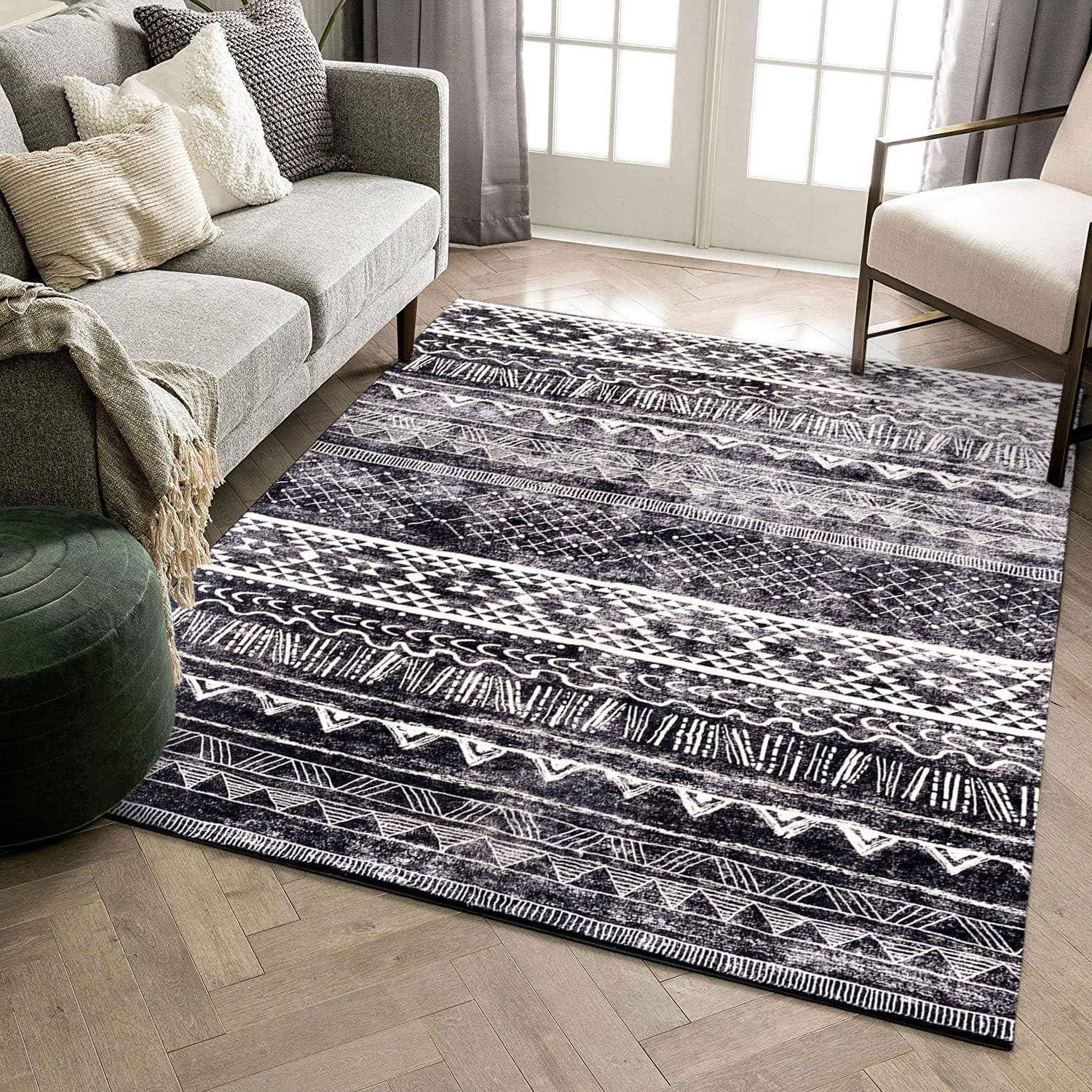 Teppich Kurzflor Rutschfest Schwarzweiß 200 x 250 cm Rechteckig