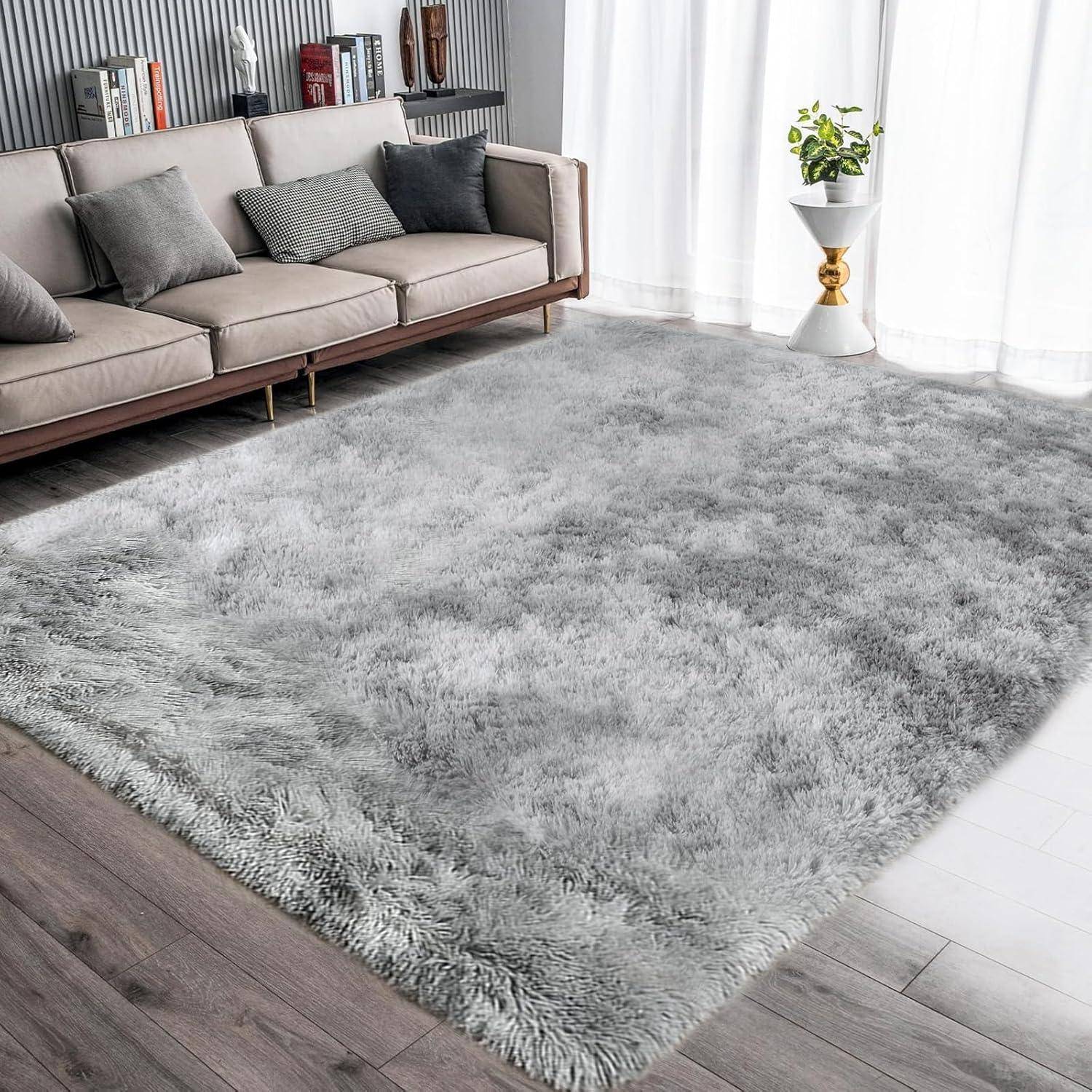 Teppich Rund Rutschfest Wohnzimmer 140 x 200 cm (Rechteckig) Grau Weiß