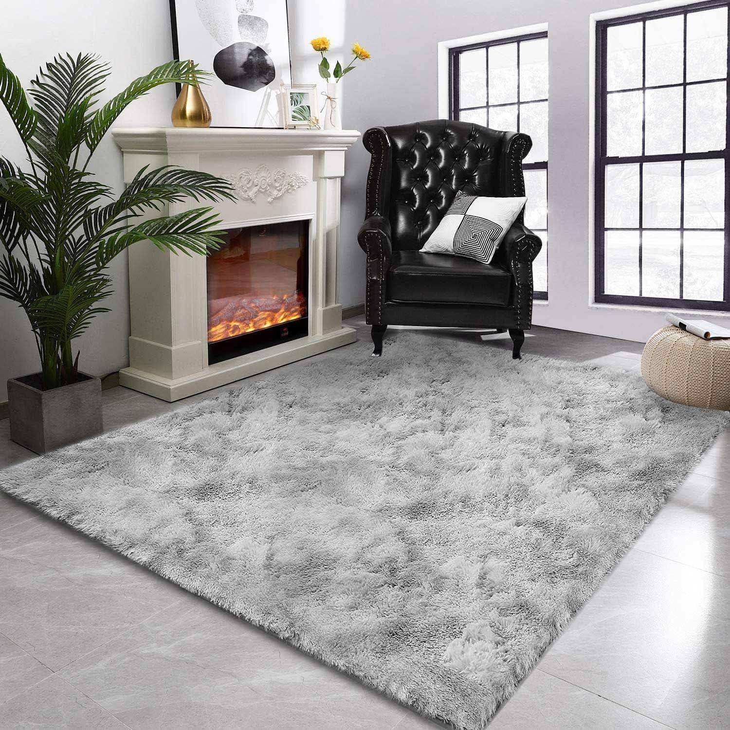 Teppich Rund Rutschfest Wohnzimmer 140 x 200 cm (Rechteckig) Grau Weiß