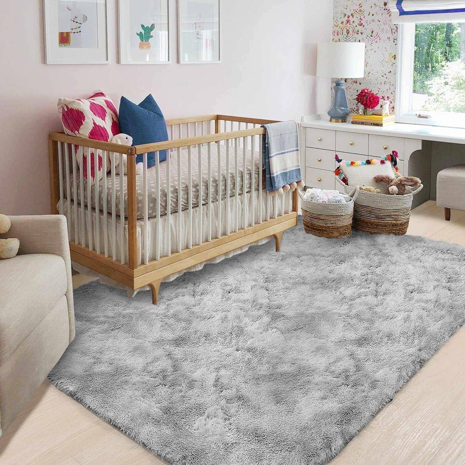 Teppich Rund Rutschfest Wohnzimmer 140 x 200 cm (Rechteckig) Grau Weiß